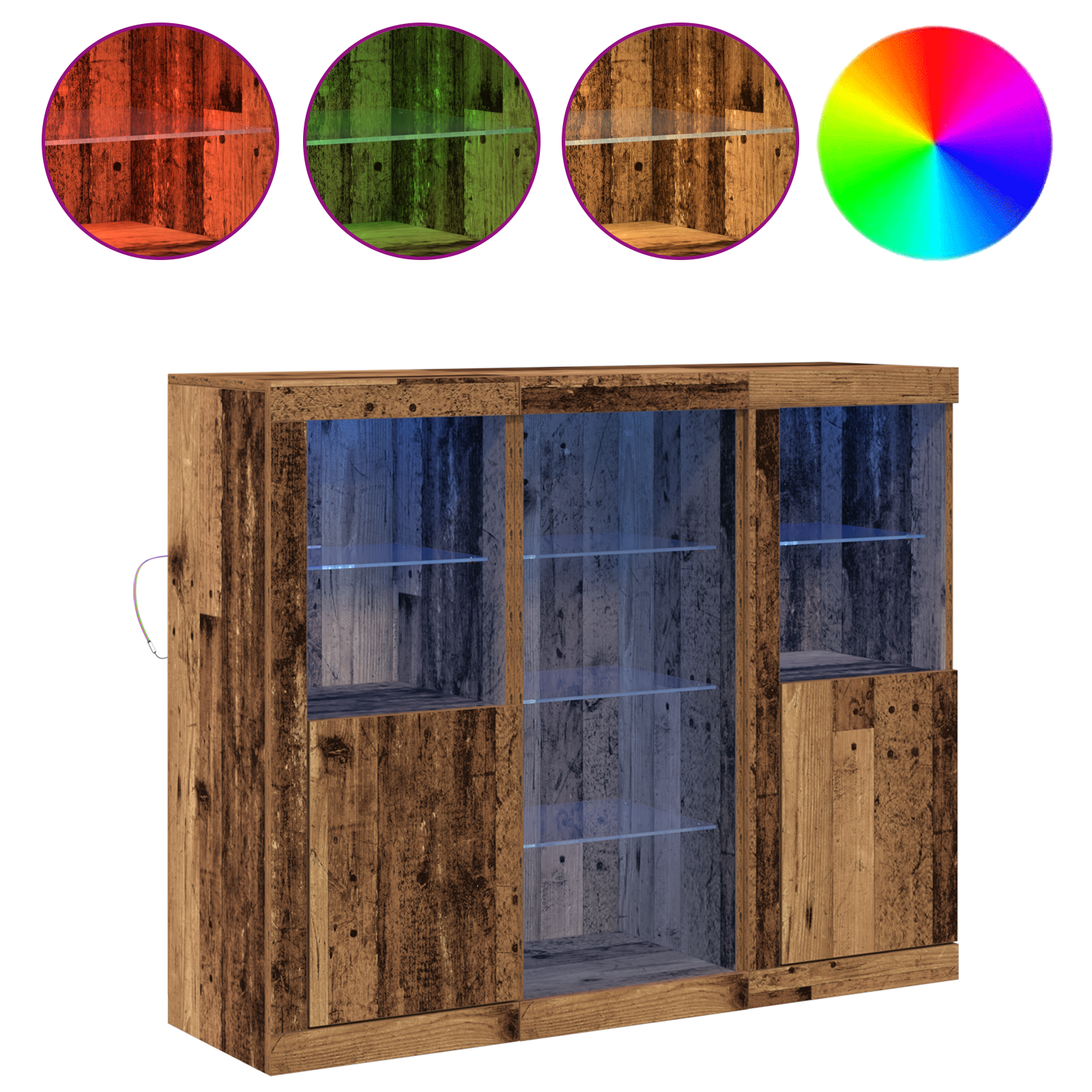 vidaXL Bufet cu Luminile LED Lemn Vechi 123x37x100 cm Lemn prelucrat