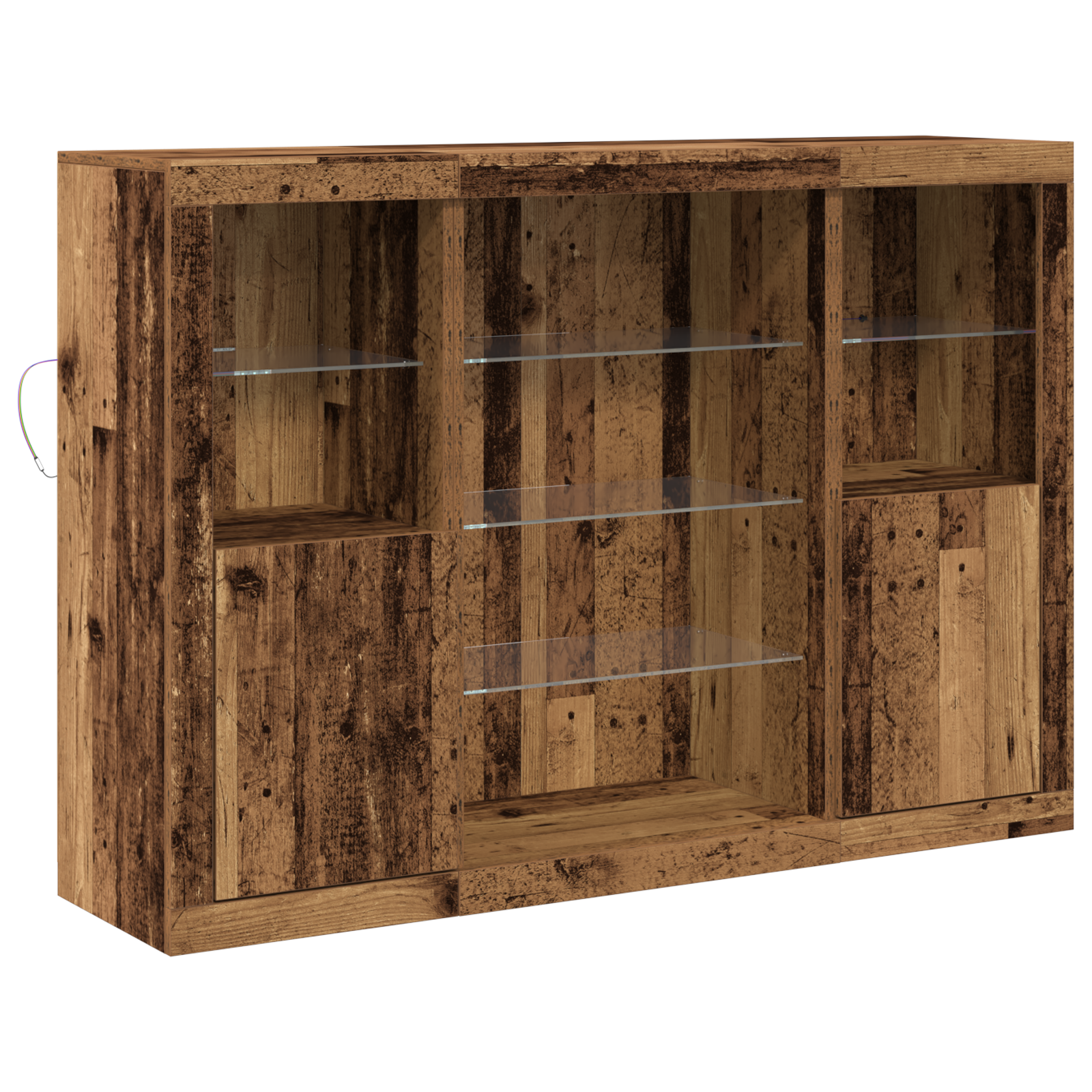 vidaXL Bufet cu lumini LED, lemn vechi, 142.5x37x100 cm, lemn prelucrat