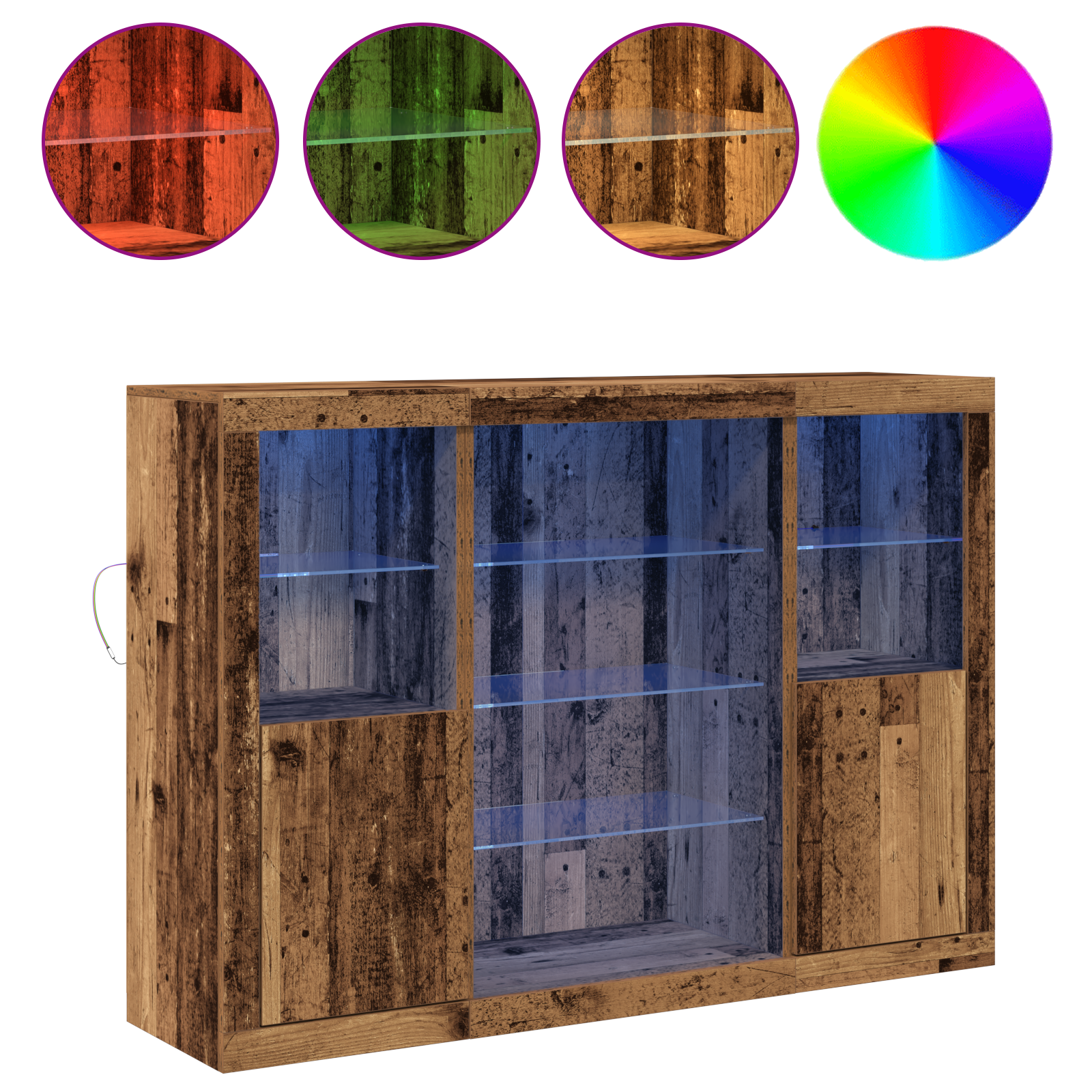 vidaXL Bufet cu lumini LED, lemn vechi, 142.5x37x100 cm, lemn prelucrat