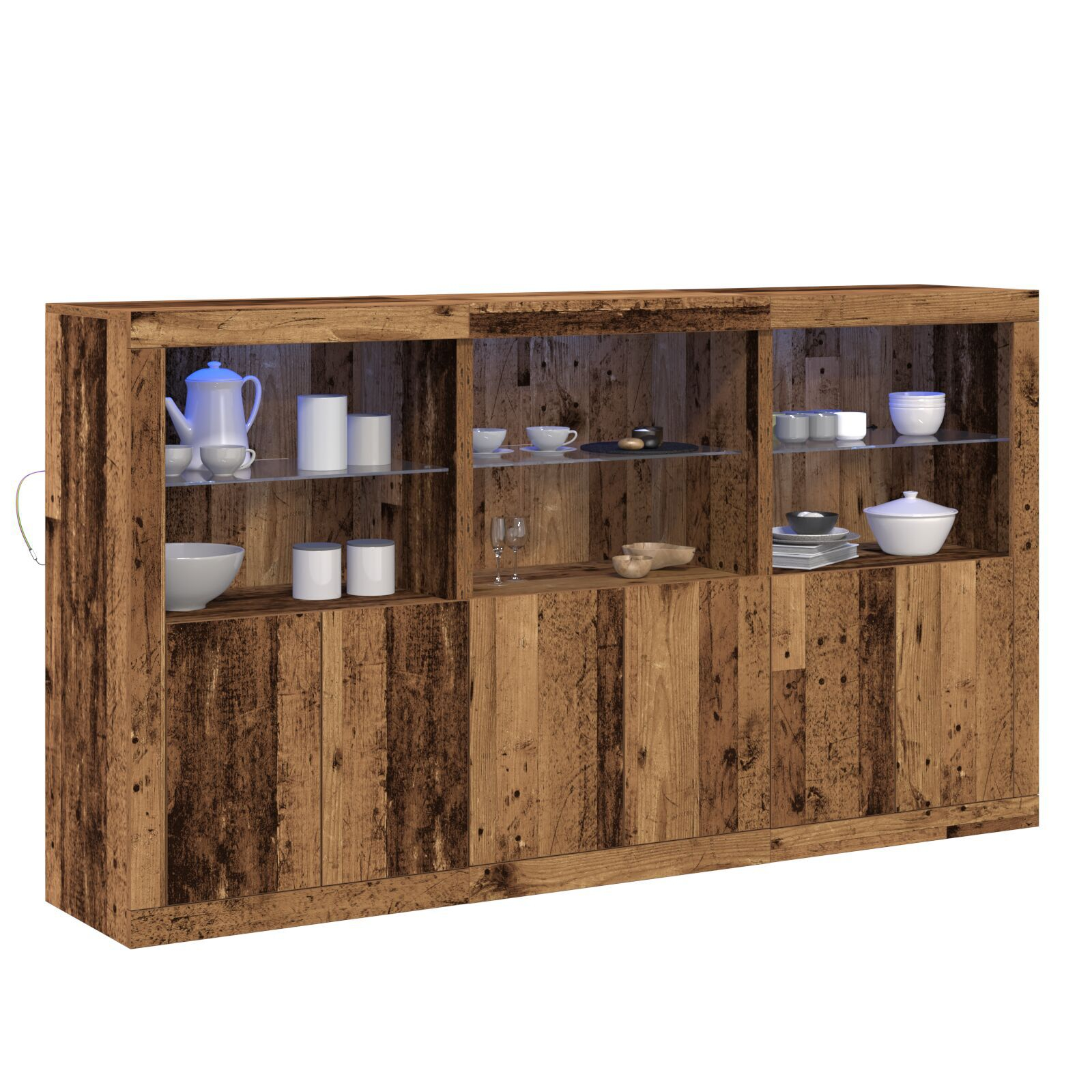 vidaXL Sideboard cu lumini LED Lemn vechi 181.5x37x100 cm Lemn prelucrat