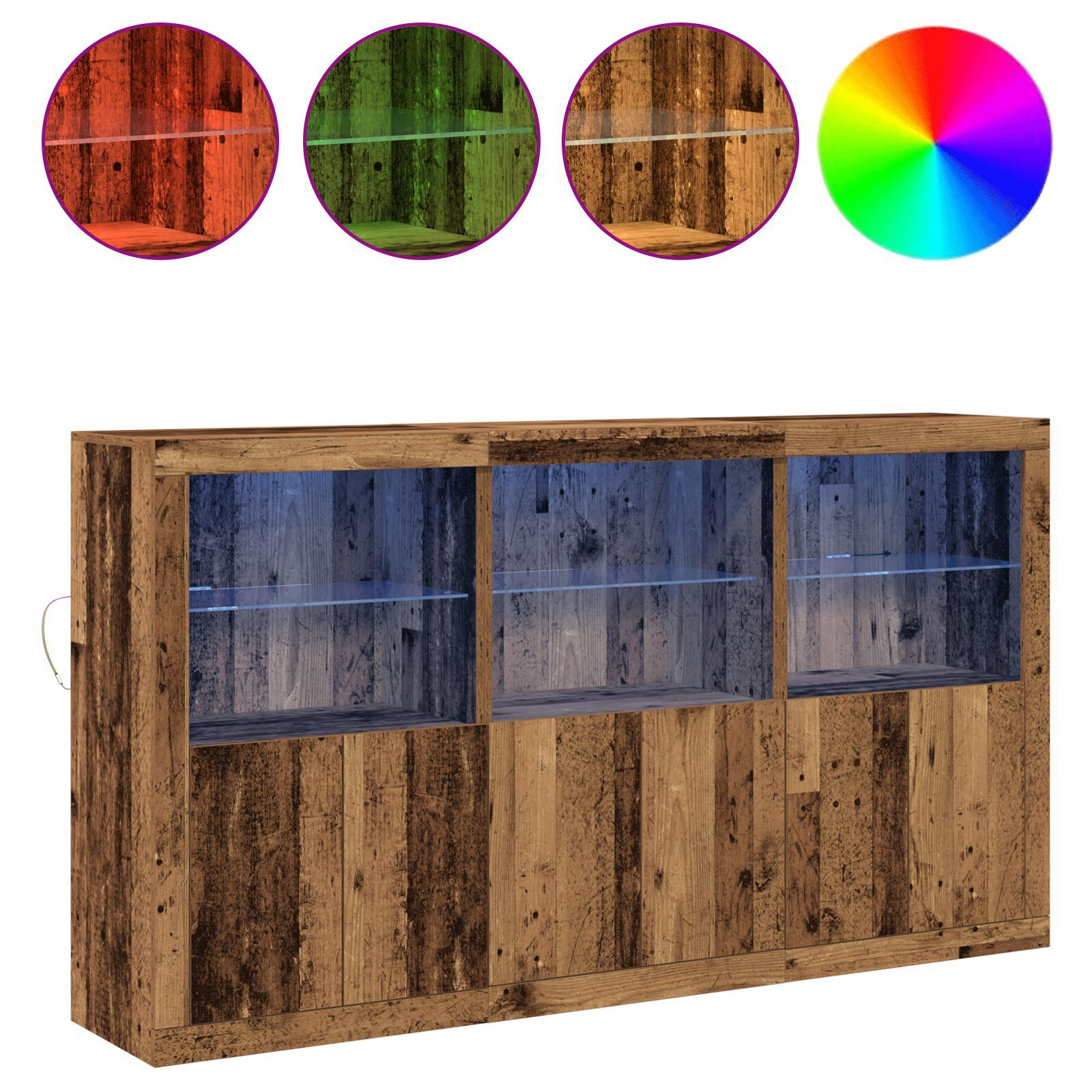 vidaXL Sideboard cu lumini LED Lemn vechi 181.5x37x100 cm Lemn prelucrat