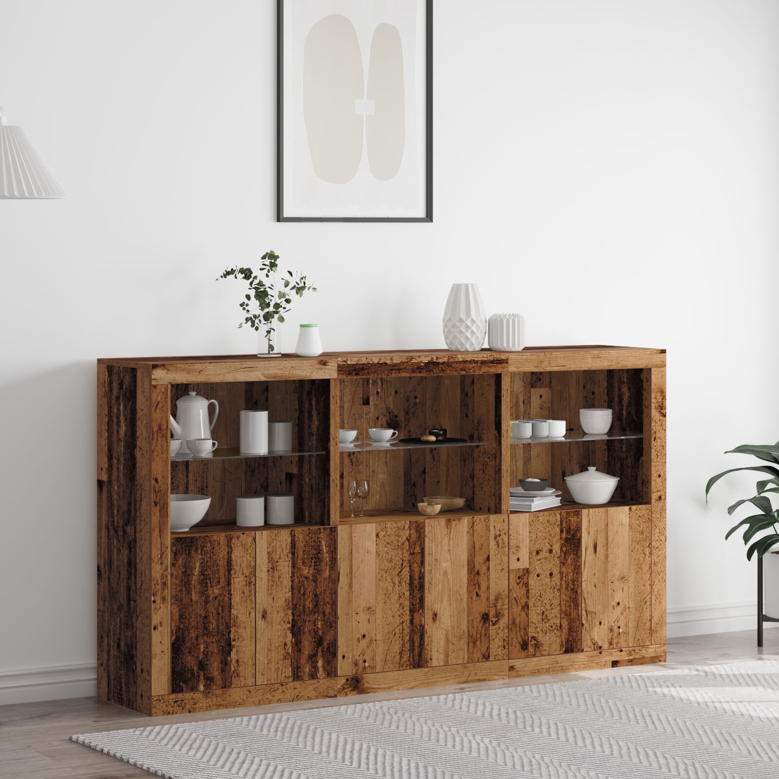 vidaXL Sideboard cu lumini LED Lemn vechi 181.5x37x100 cm Lemn prelucrat