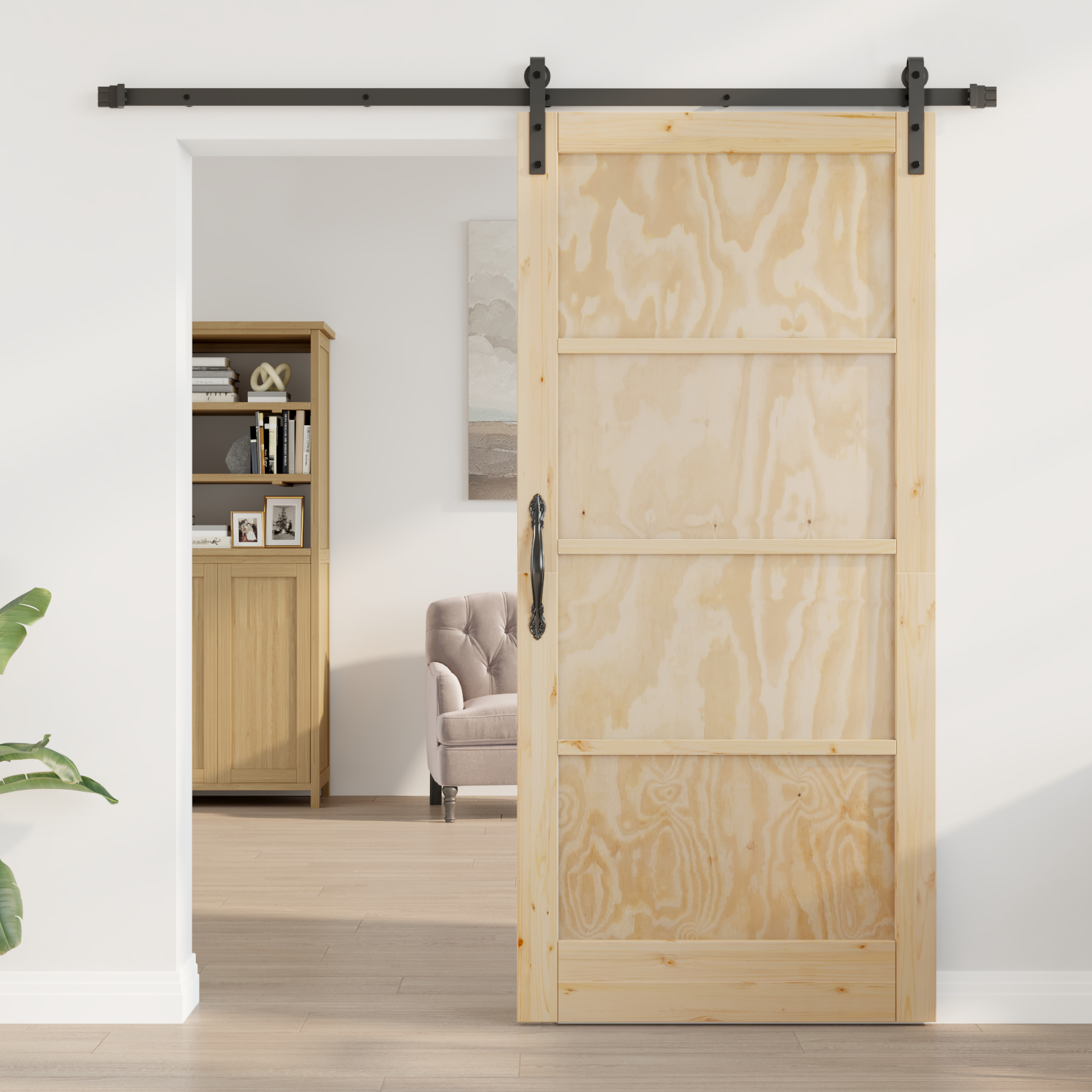 vidaXL Ușa Glisantă Manual Natural și negru 93 x 202 cm vidaXL Ușa Glisantă Manual Natural și negru 93 x 202 cm