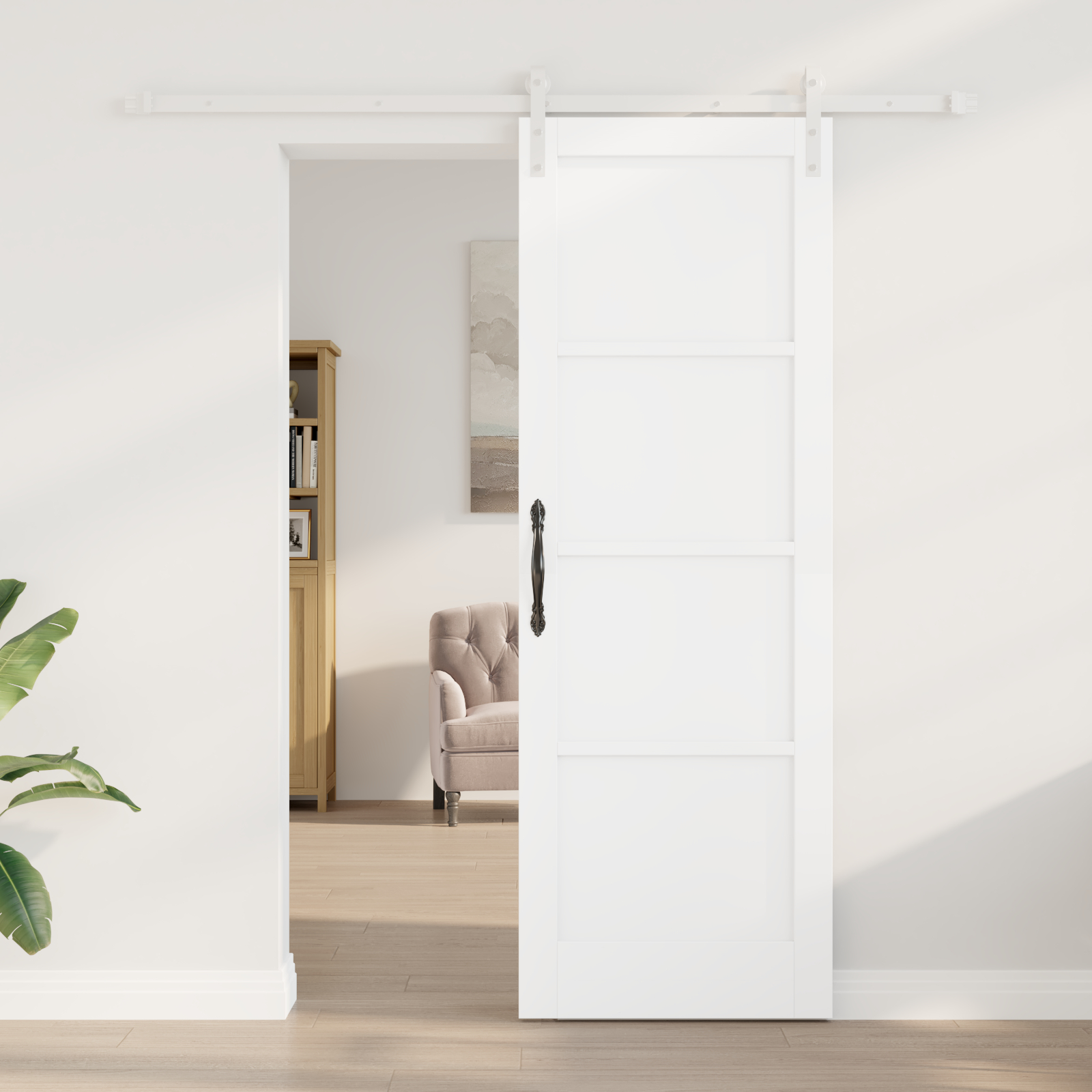 Ușa glisantă vidaXL cu accesorii Alb 73.5x211 cm Lemn Masiv de Pin