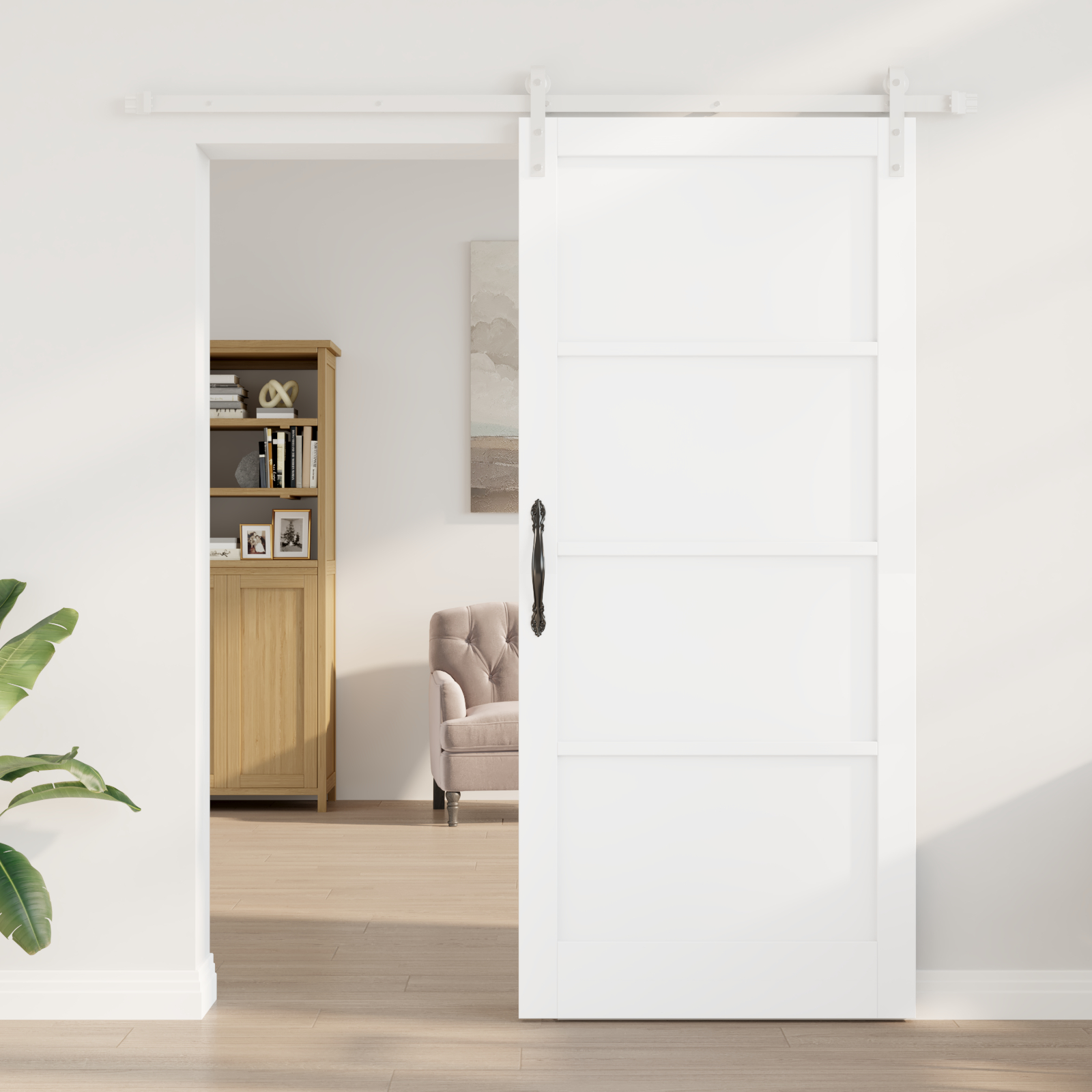 Ușa glisantă vidaXL cu kit de accesorii Alb 93x211 cm din pin solid Ușa glisantă vidaXL cu kit de accesorii Alb 93x211 cm din pin solid