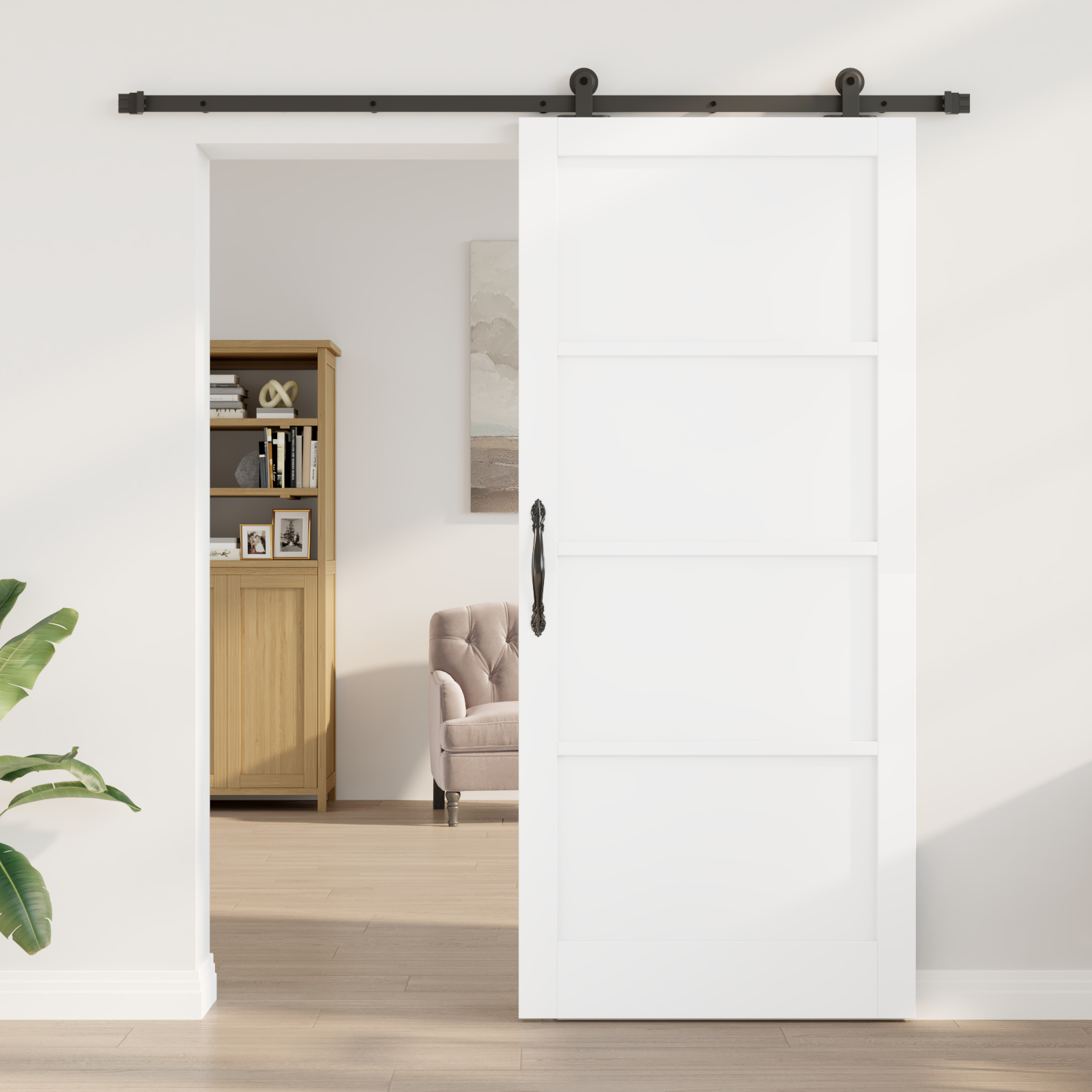 Ușa glisantă vidaXL cu set accesorii Alb 93x211 cm Lemn rezistent din pin