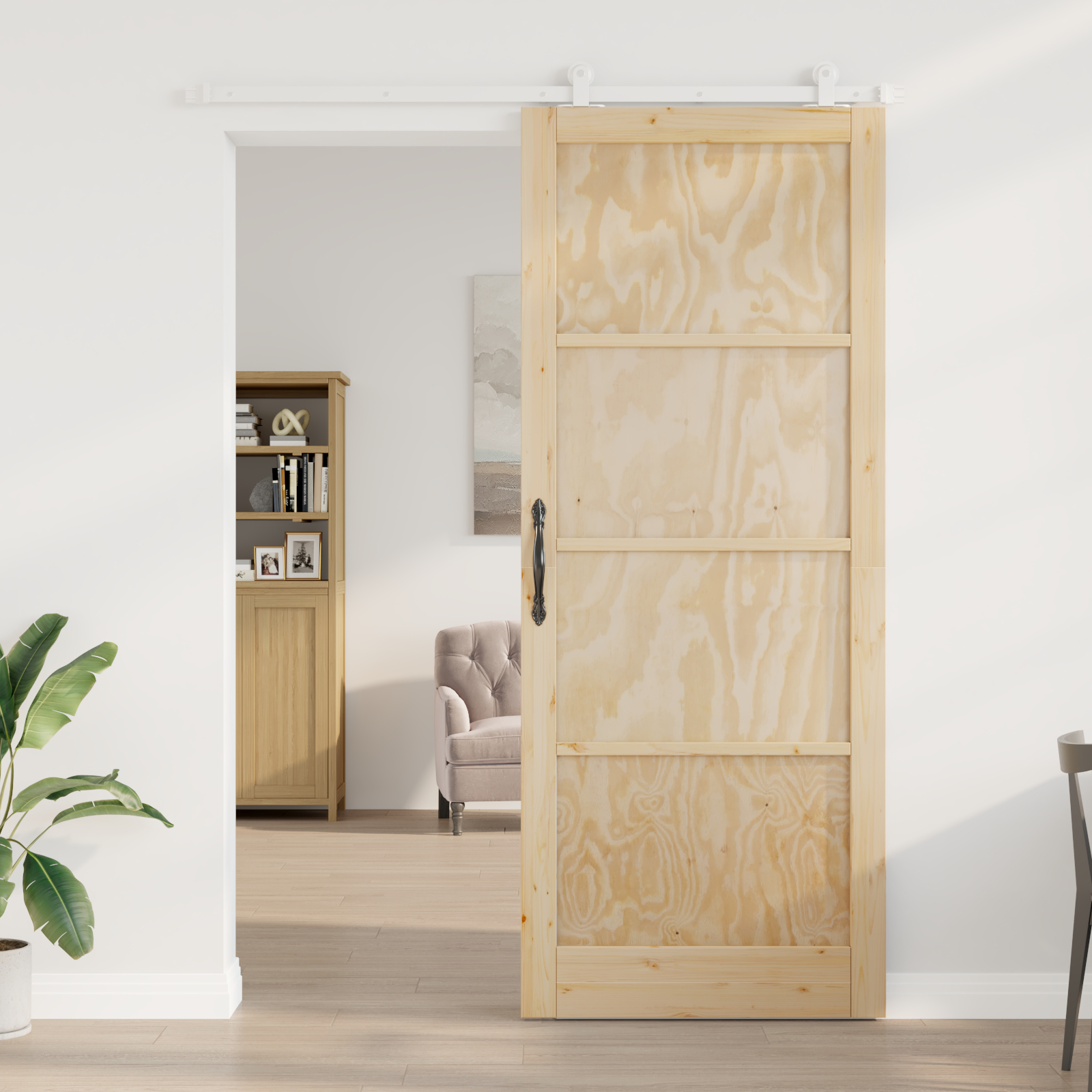 Ușa glisantă vidaXL cu set de accesorii 'ORKDAL'din lemn masiv de pin