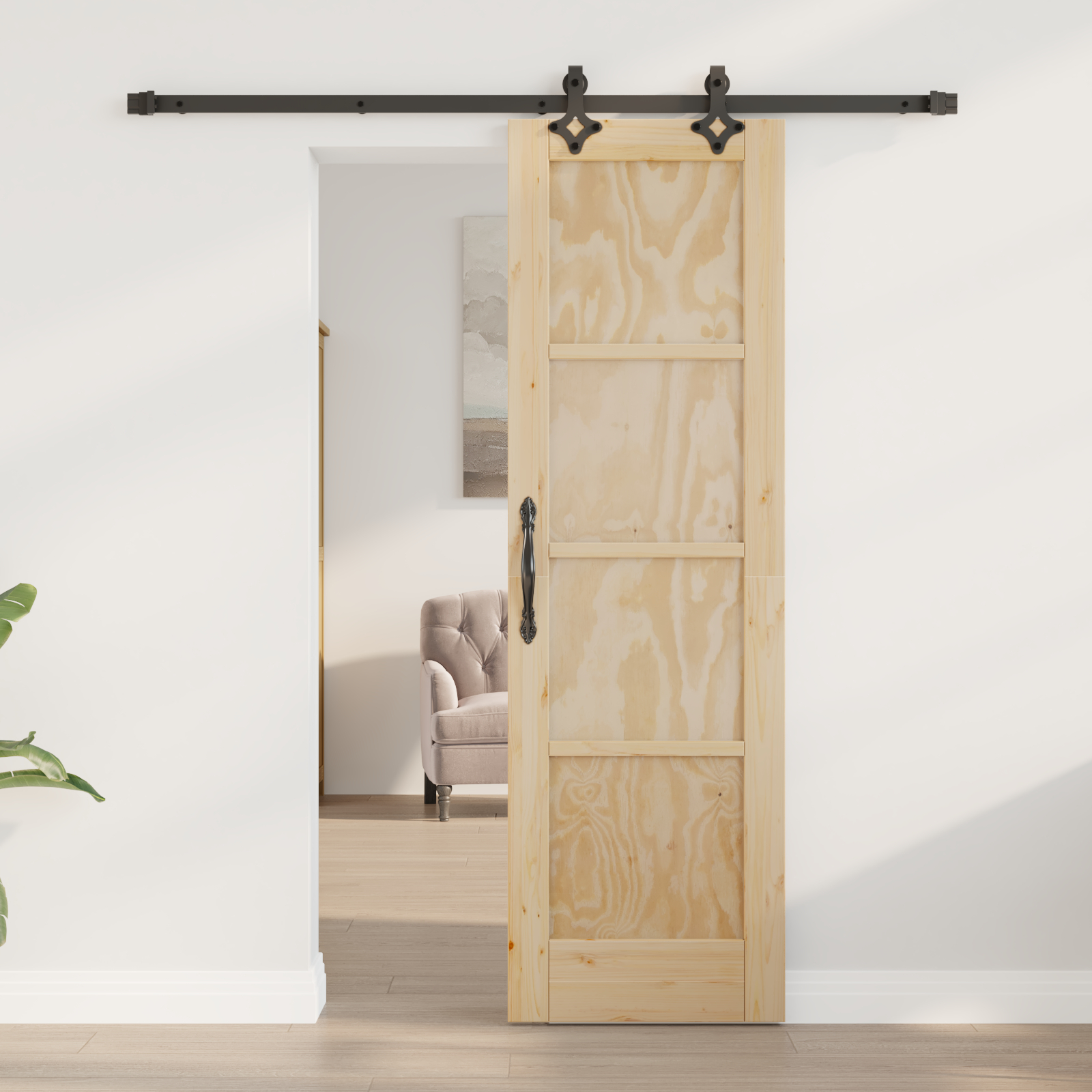 vidaXL Ușă Culisantă Manual Natural și negru 61 x 198.5 cm vidaXL Ușă Culisantă Manual Natural și negru 61 x 198.5 cm