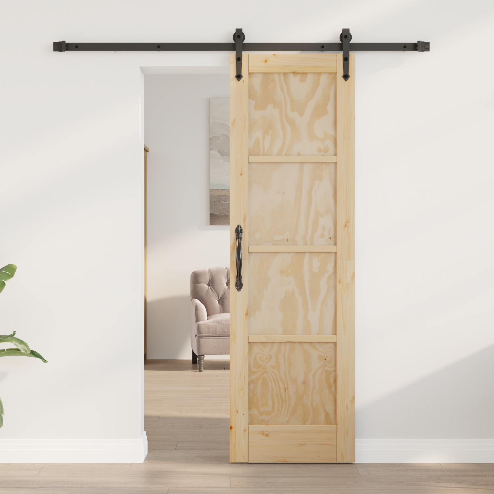 vidaXL Ușă glisantă Manual Natural și negru 61 x 198.5 cm vidaXL Ușă glisantă Manual Natural și negru 61 x 198.5 cm