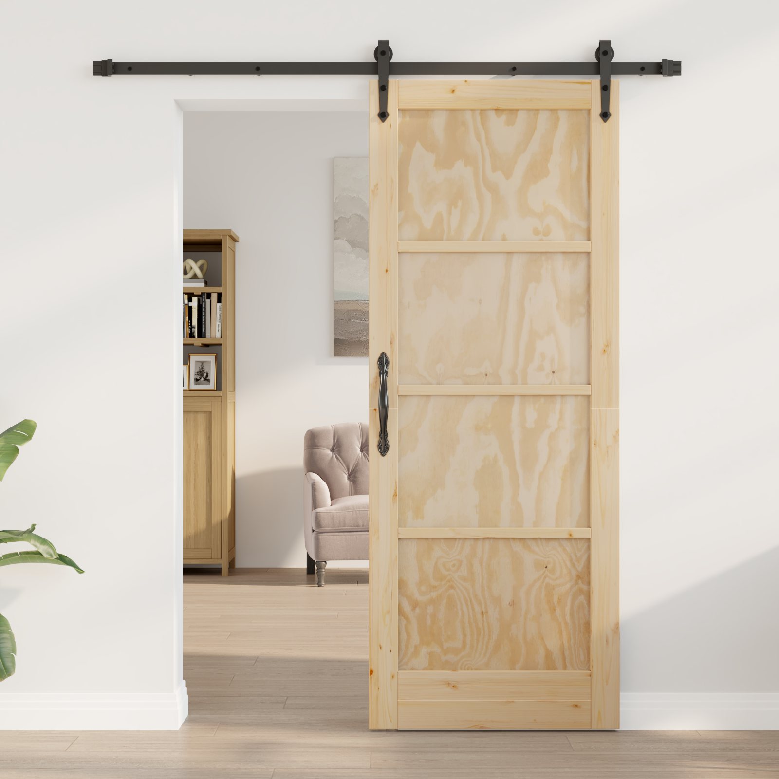 vidaXL Ușă glisantă Manual Natural și negru 78 x 202 cm vidaXL Ușă glisantă Manual Natural și negru 78 x 202 cm