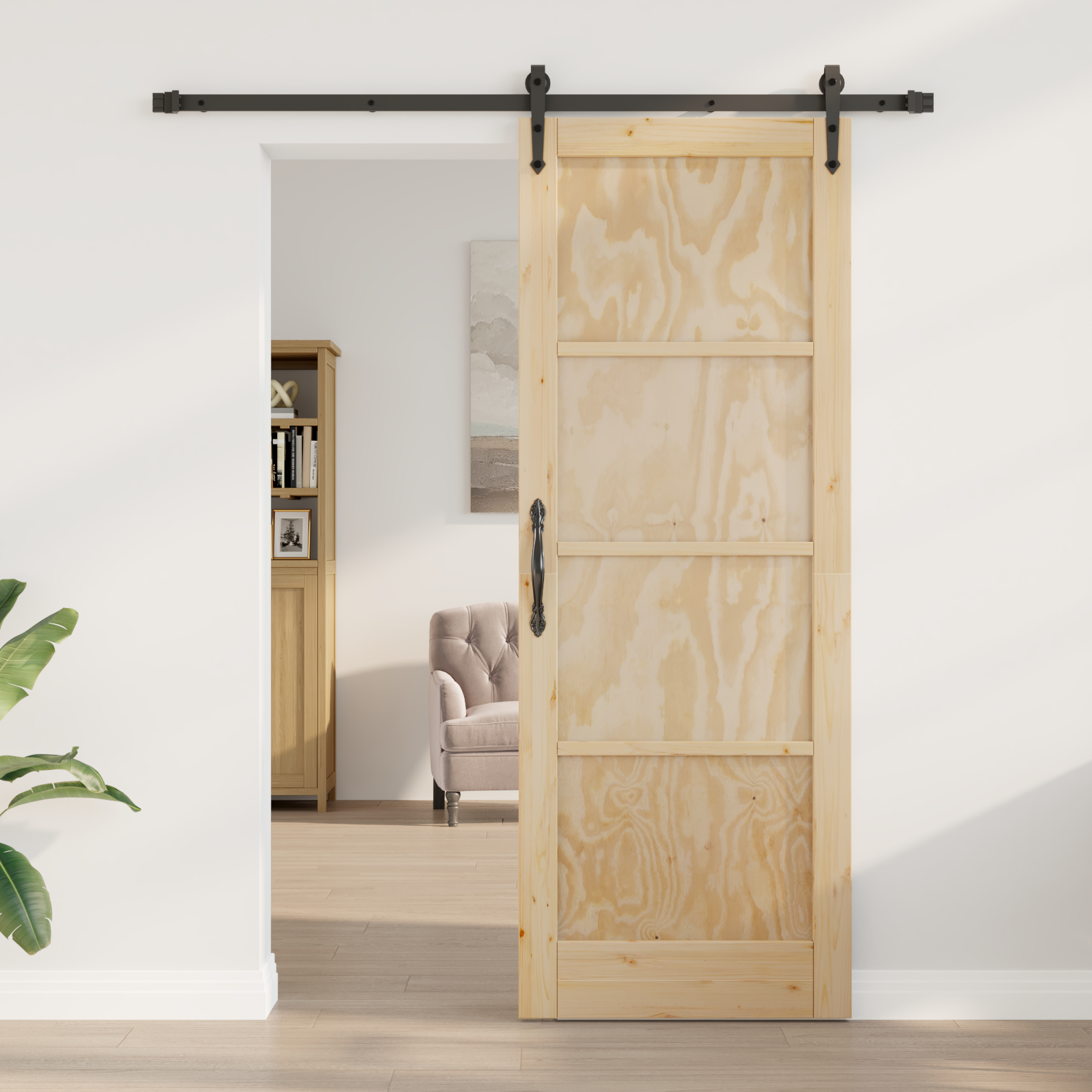 vidaXL Ușă glisantă Manual Natural și negru 78 x 211 cm vidaXL Ușă glisantă Manual Natural și negru 78 x 211 cm