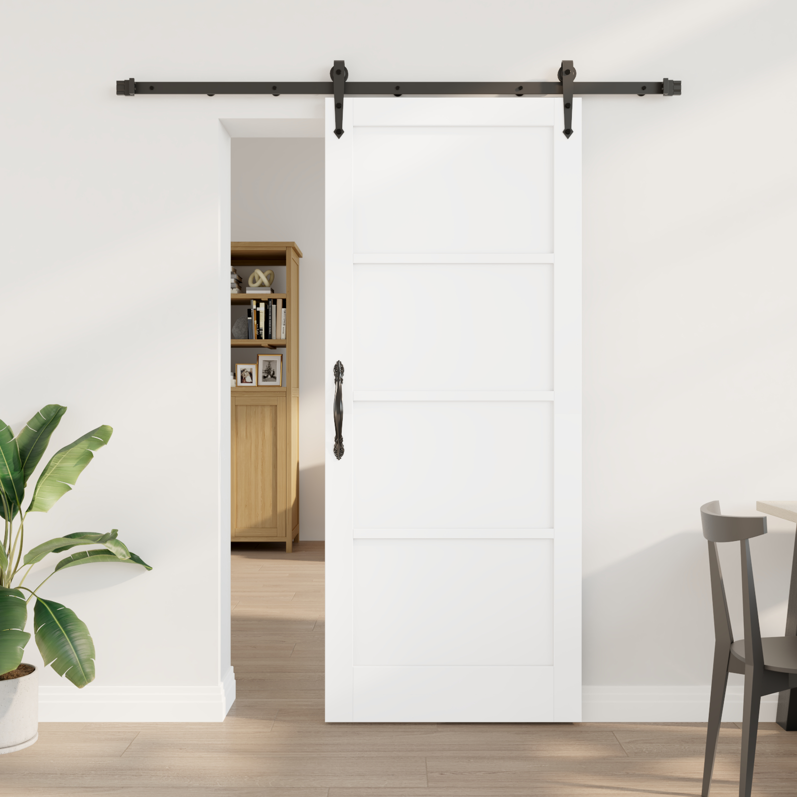 vidaXL Ușă glisantă Alb și negru 83 x 202 cm Lemn masiv de pin și oțel