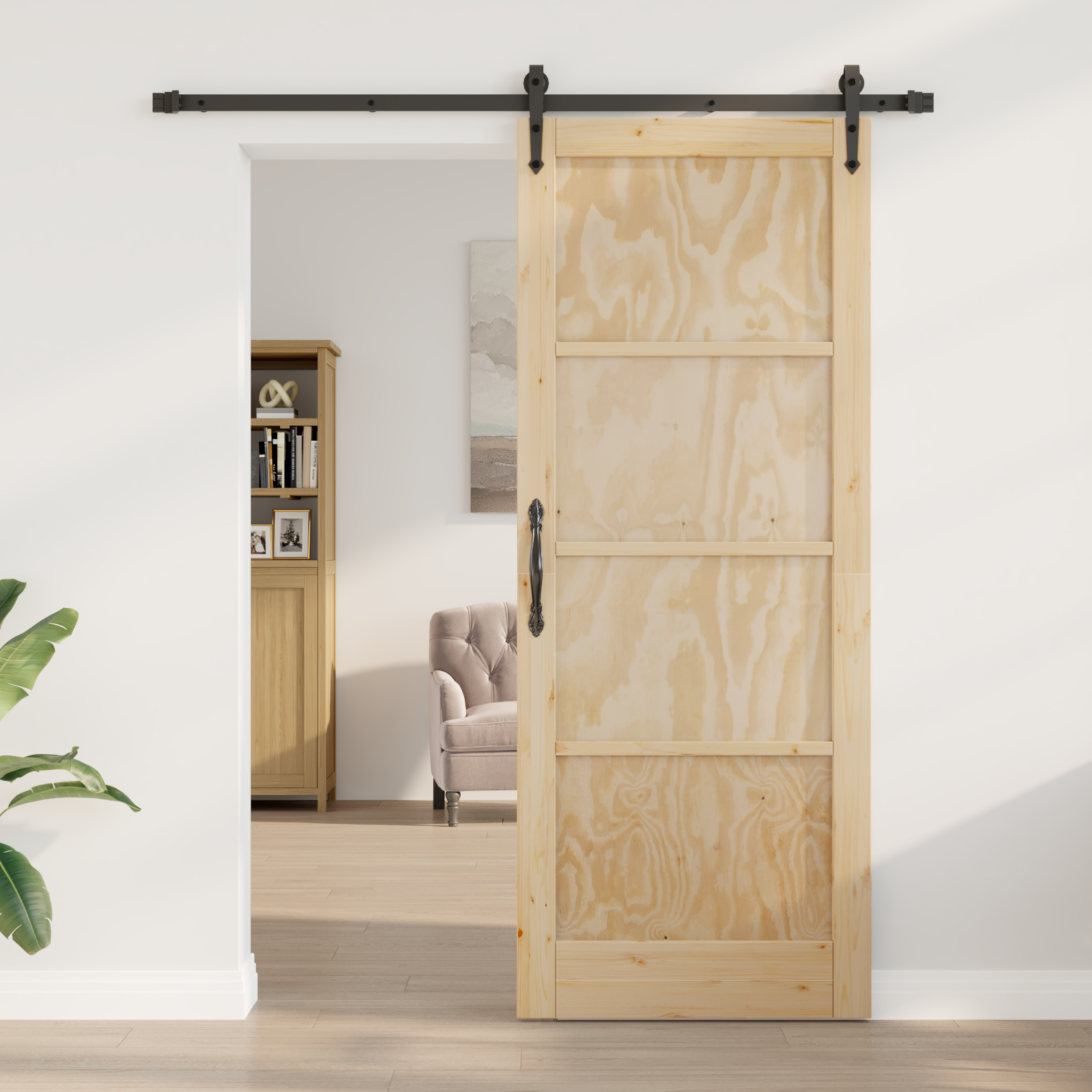 vidaXL Ușă glisantă Manual Natural și negru 83 x 211 cm vidaXL Ușă glisantă Manual Natural și negru 83 x 211 cm