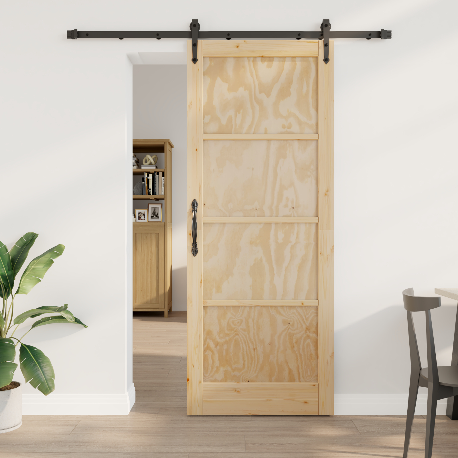 vidaXL Ușă glisantă Manual Natural și negru 83 x 211 cm vidaXL Ușă glisantă Manual Natural și negru 83 x 211 cm