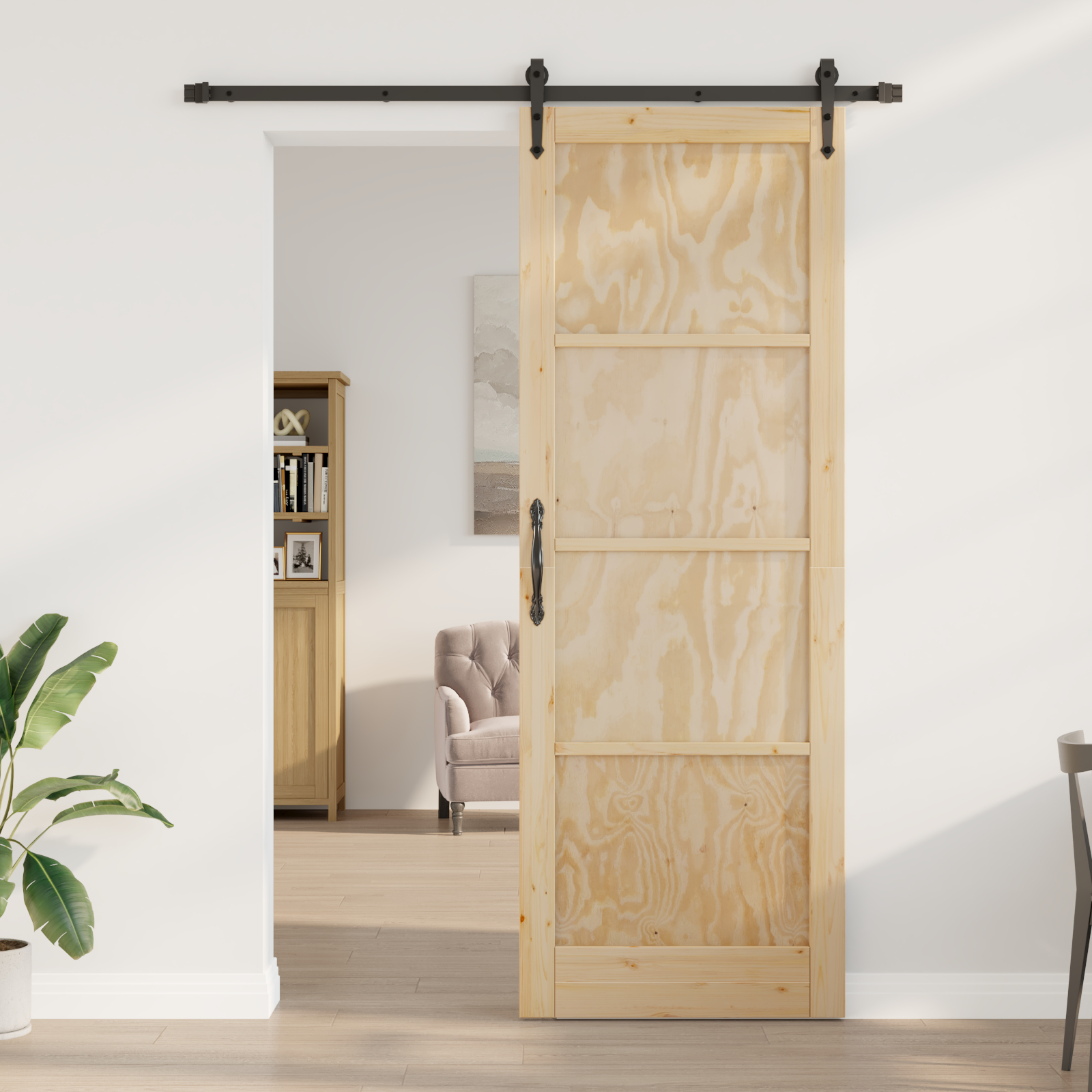 vidaXL Ușă glisantă Manual Natural și negru 83 x 232 cm vidaXL Ușă glisantă Manual Natural și negru 83 x 232 cm