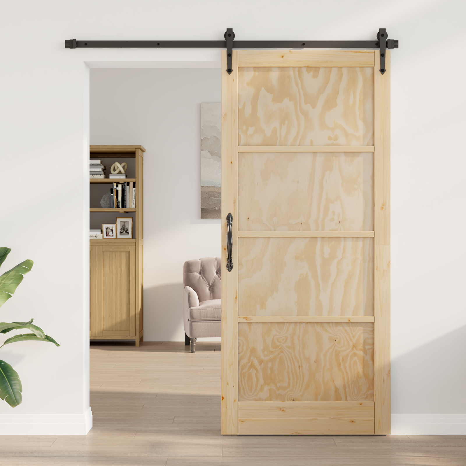 vidaXL Ușă glisantă Manual Natural și negru 93 x 211 cm vidaXL Ușă glisantă Manual Natural și negru 93 x 211 cm