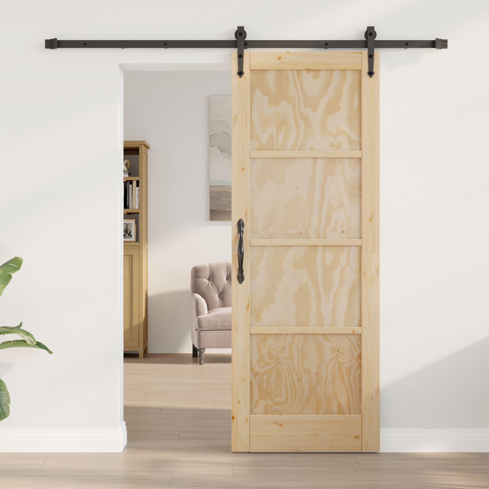 vidaXL Ușă glisantă Manual Natural și negru 73.5 x 198.5 cm vidaXL Ușă glisantă Manual Natural și negru 73.5 x 198.5 cm