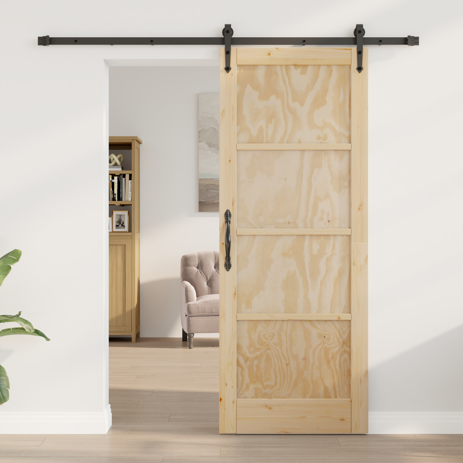 vidaXL Ușă glisantă Manual Natural și negru 78 x 202 cm vidaXL Ușă glisantă Manual Natural și negru 78 x 202 cm