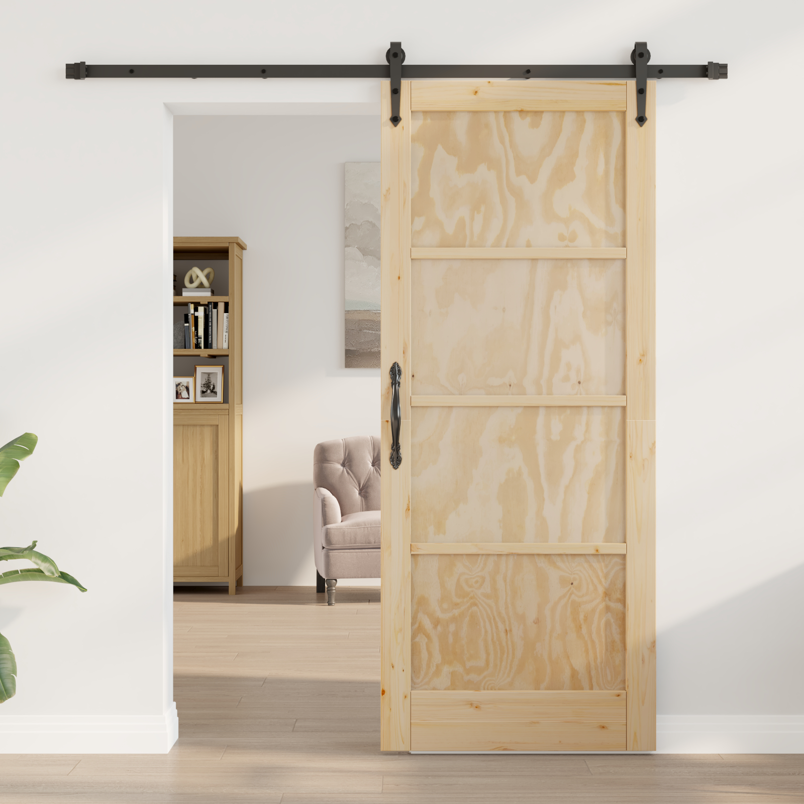vidaXL Ușă glisantă Manual Natural și negru 83 x 202 cm vidaXL Ușă glisantă Manual Natural și negru 83 x 202 cm