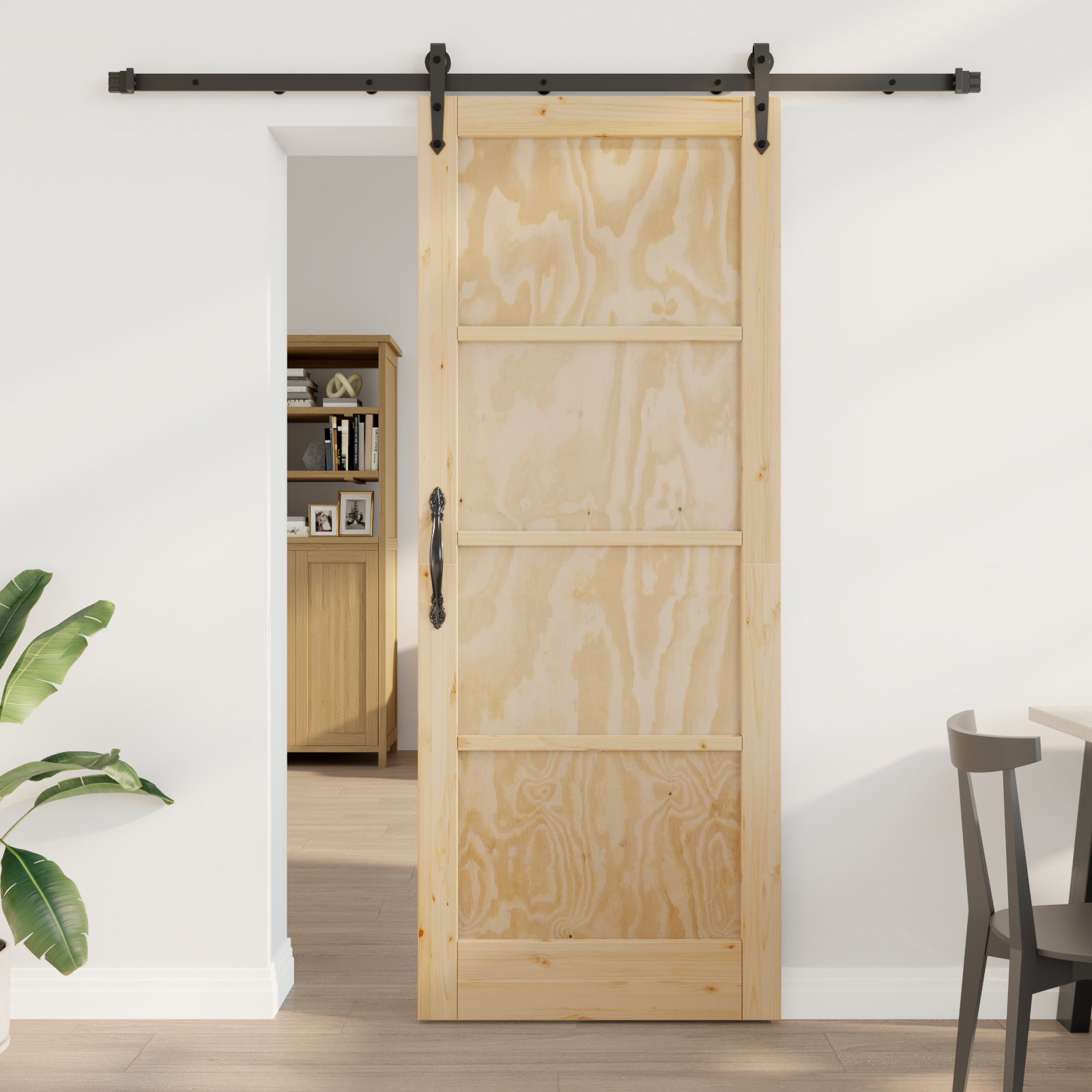 vidaXL Ușă glisantă Manual Natural și negru 83 x 211 cm vidaXL Ușă glisantă Manual Natural și negru 83 x 211 cm