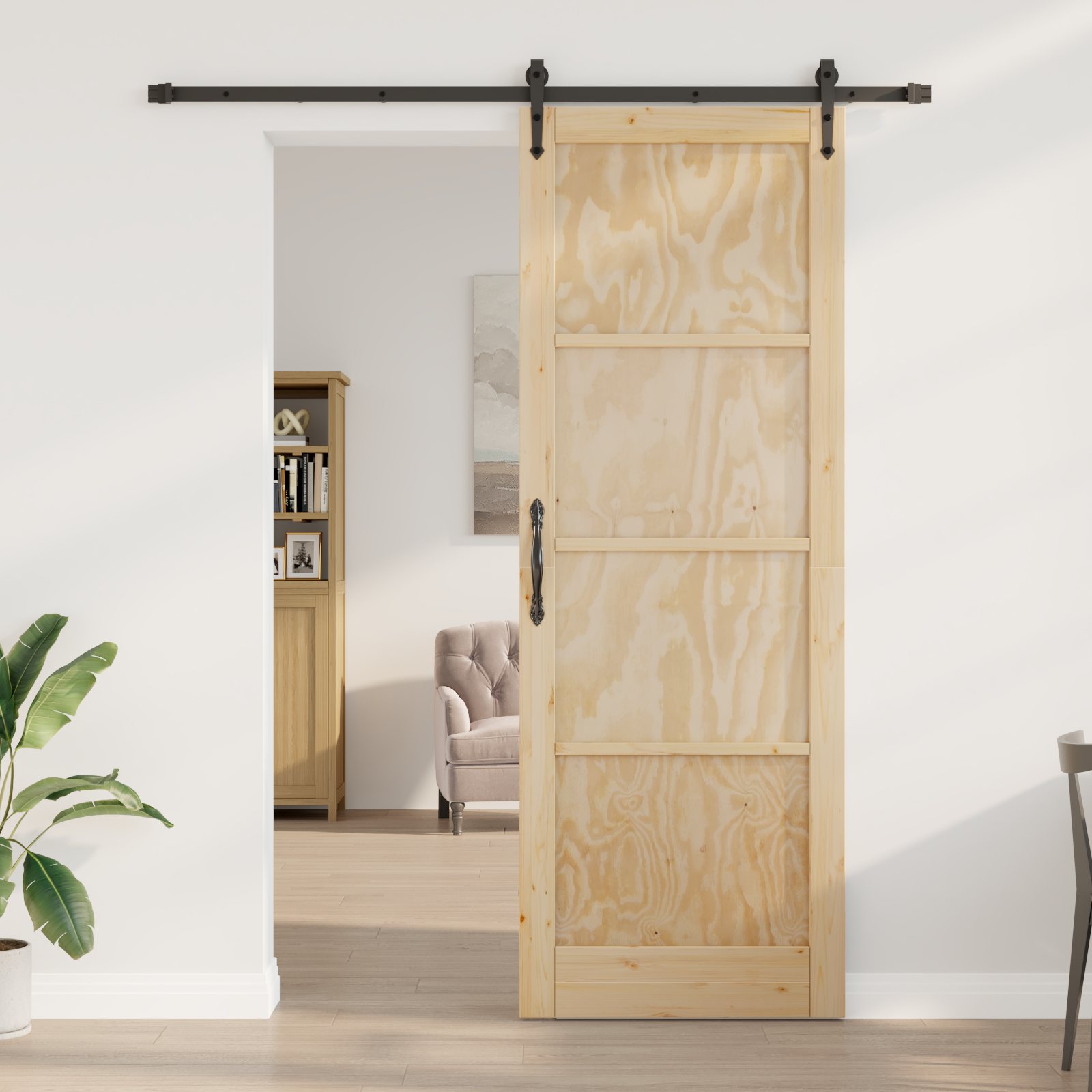 vidaXL Ușă glisantă Manual Natural și negru 83 x 232 cm vidaXL Ușă glisantă Manual Natural și negru 83 x 232 cm