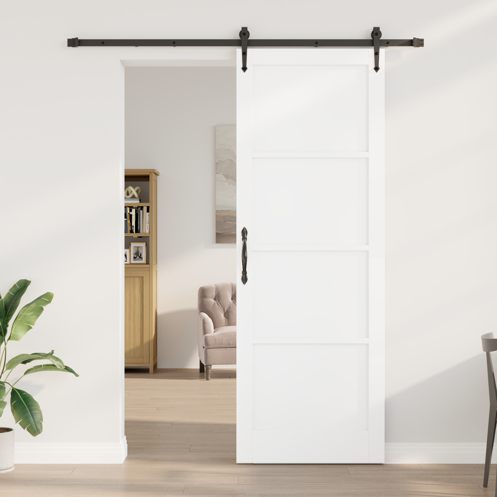 vidaXL Ușă glisantă Alb și negru 83 x 232 cm Lemn masiv de pin și oțel