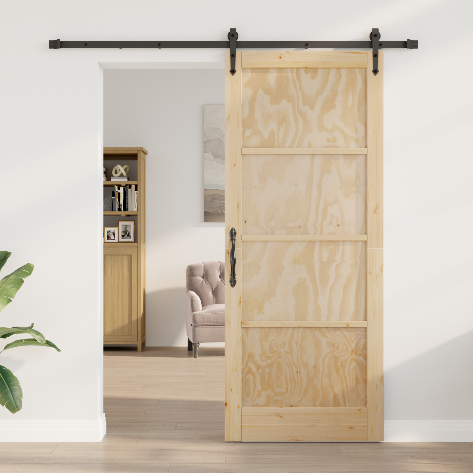 vidaXL Ușă glisantă Manual Natural și negru 86 x 211 cm vidaXL Ușă glisantă Manual Natural și negru 86 x 211 cm