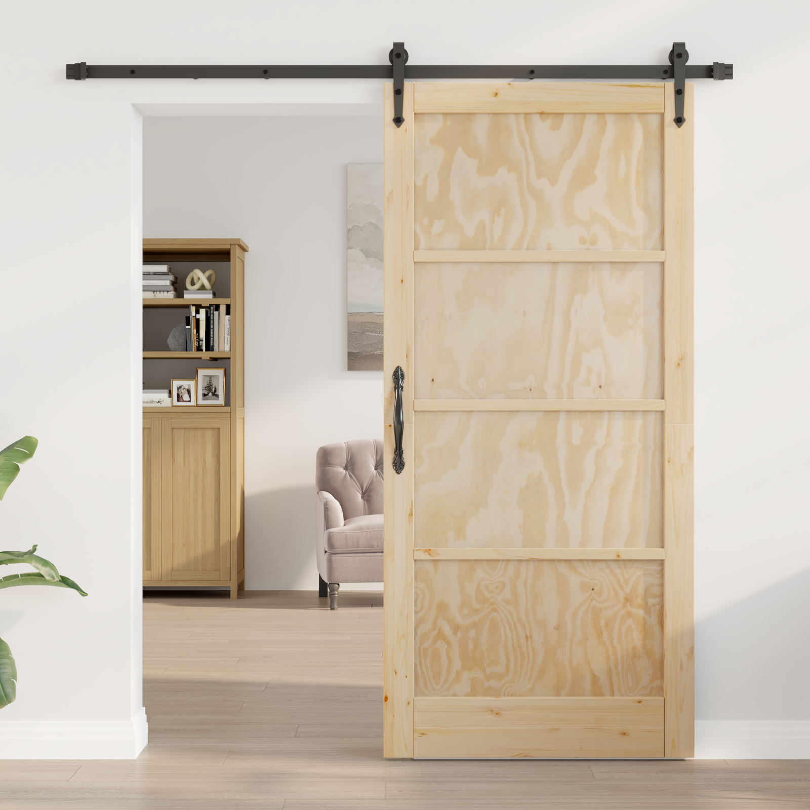 vidaXL Ușă glisantă Manual Natural și negru 93 x 202 cm vidaXL Ușă glisantă Manual Natural și negru 93 x 202 cm