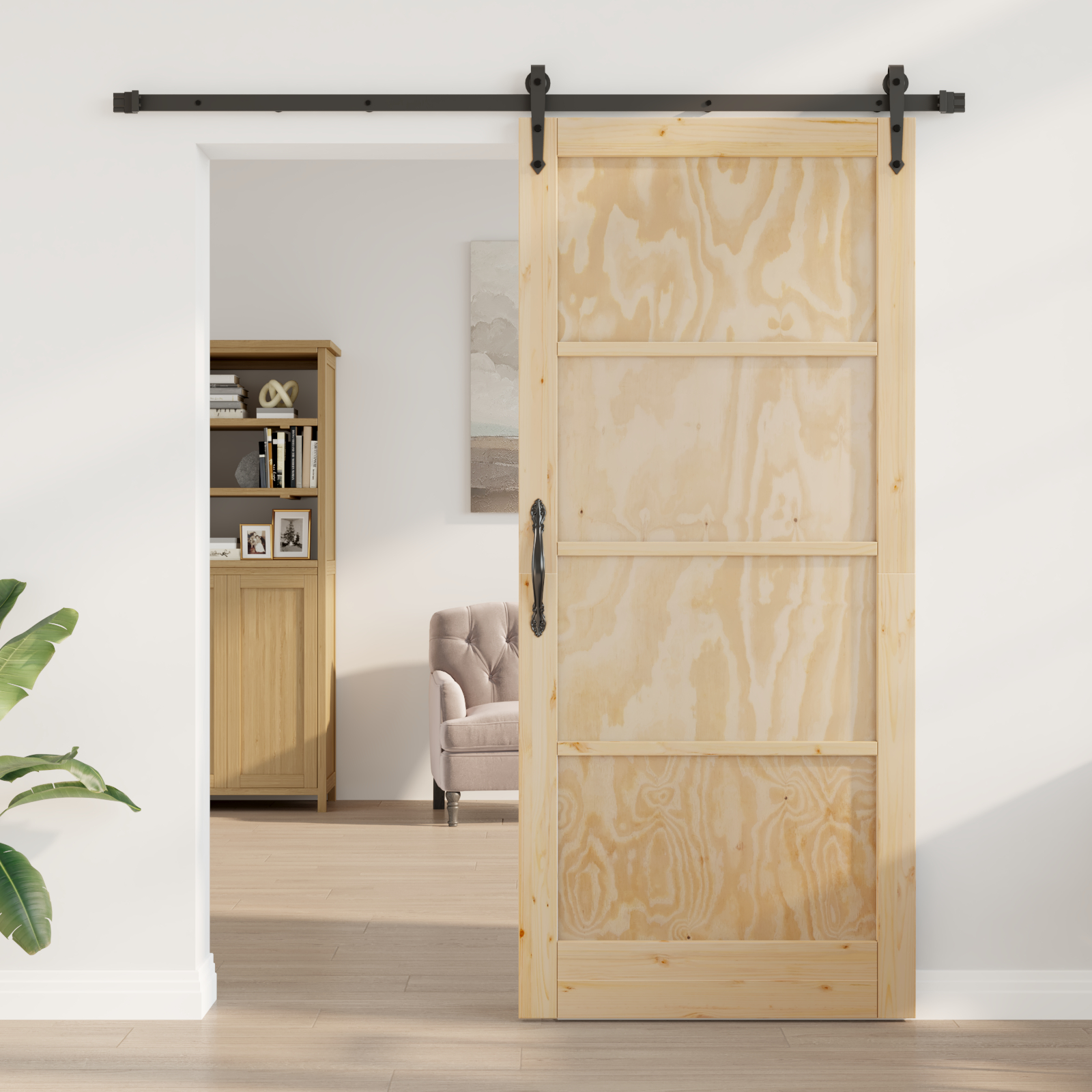 vidaXL Ușă glisantă Manual Natural și negru 93 x 211 cm vidaXL Ușă glisantă Manual Natural și negru 93 x 211 cm