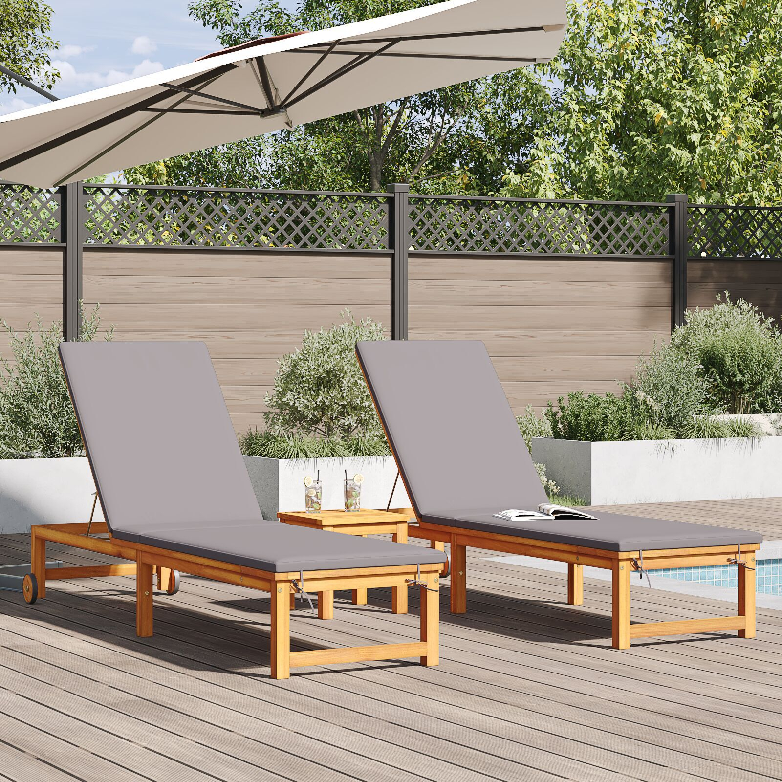 vidaXL Șezlong 2 pcs Maro 53 x 202 x 89cm Lemn masiv de acacia vidaXL Șezlong 2 pcs Maro 53 x 202 x 89cm Lemn masiv de acacia