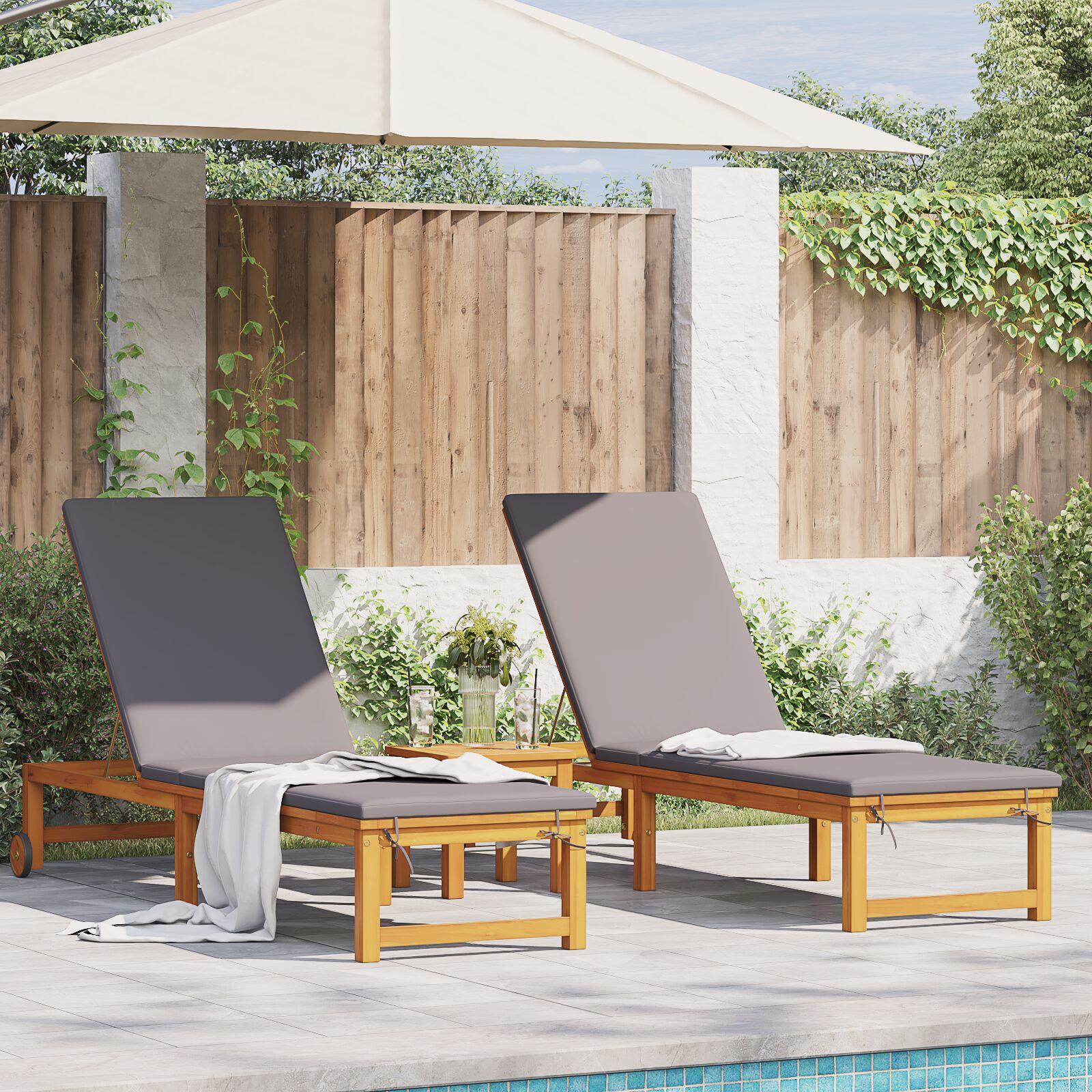 vidaXL Șezlong 2 pcs Maro 53 x 202 x 89cm Lemn masiv de acacia vidaXL Șezlong 2 pcs Maro 53 x 202 x 89cm Lemn masiv de acacia