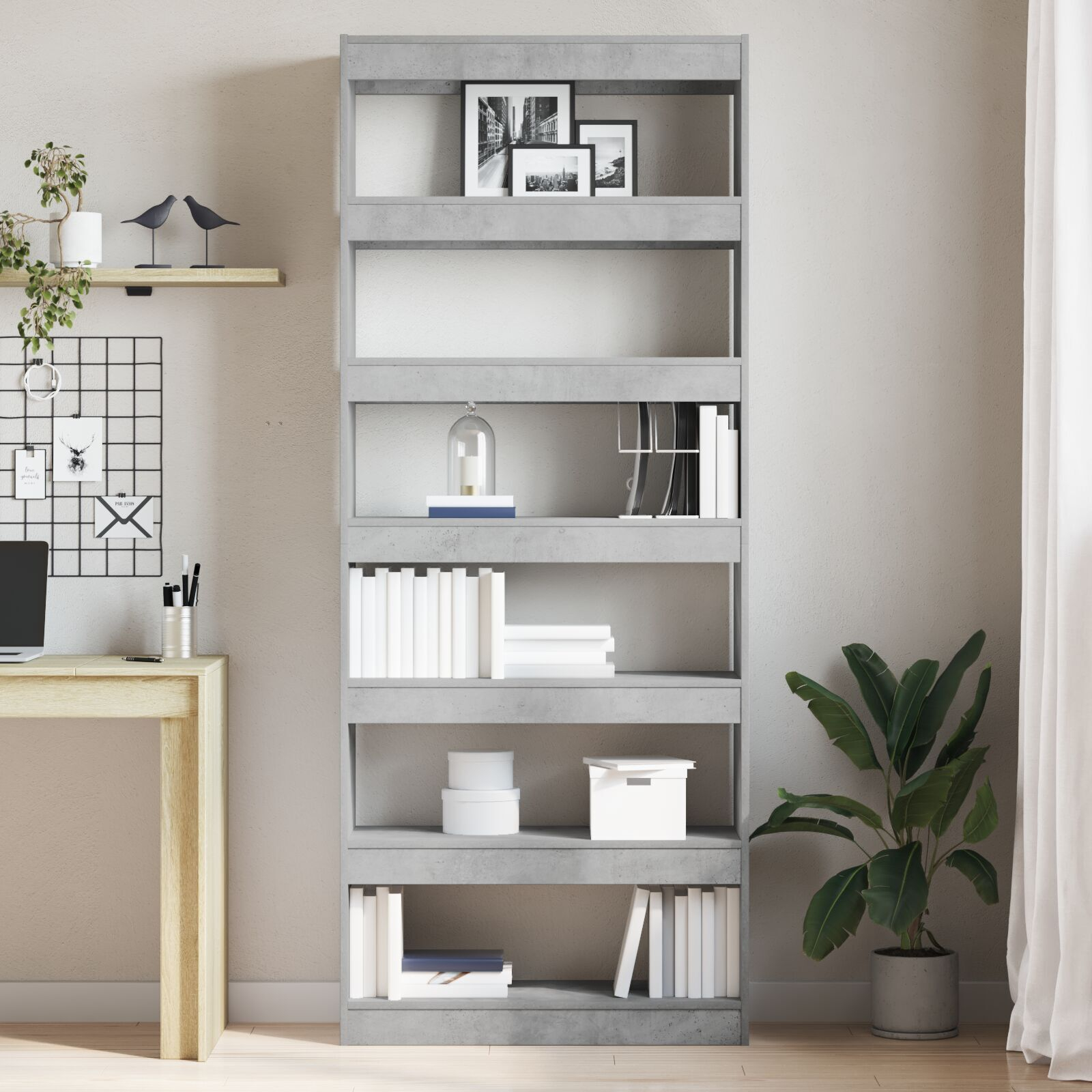 vidaXL Bibliotecă cu raft Gri beton 80 x 30 x 198 cm Lemn compozit