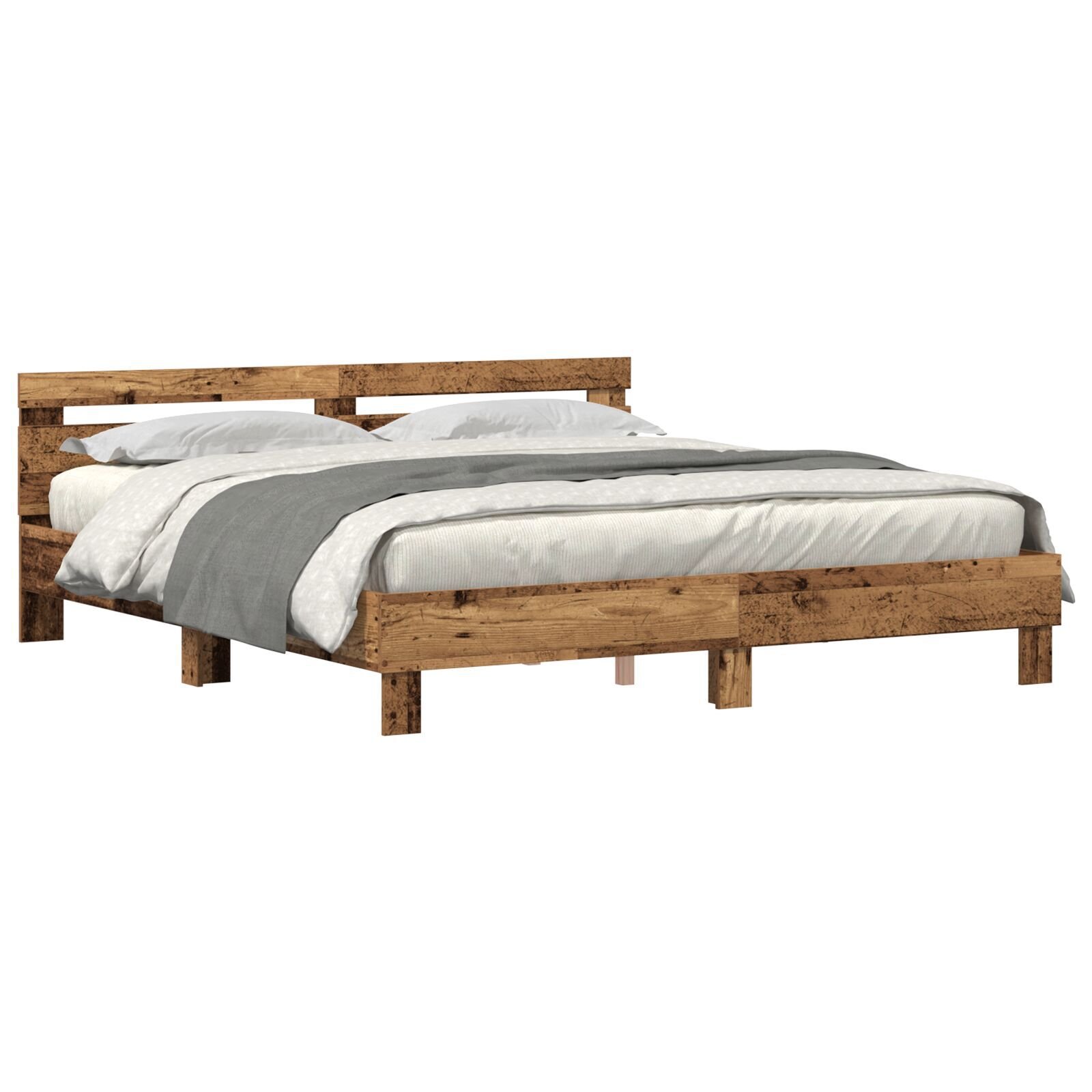 vidaXL Cadru de pat cu headboard Lemn vechi 200 x 200 cm Lemn compozit