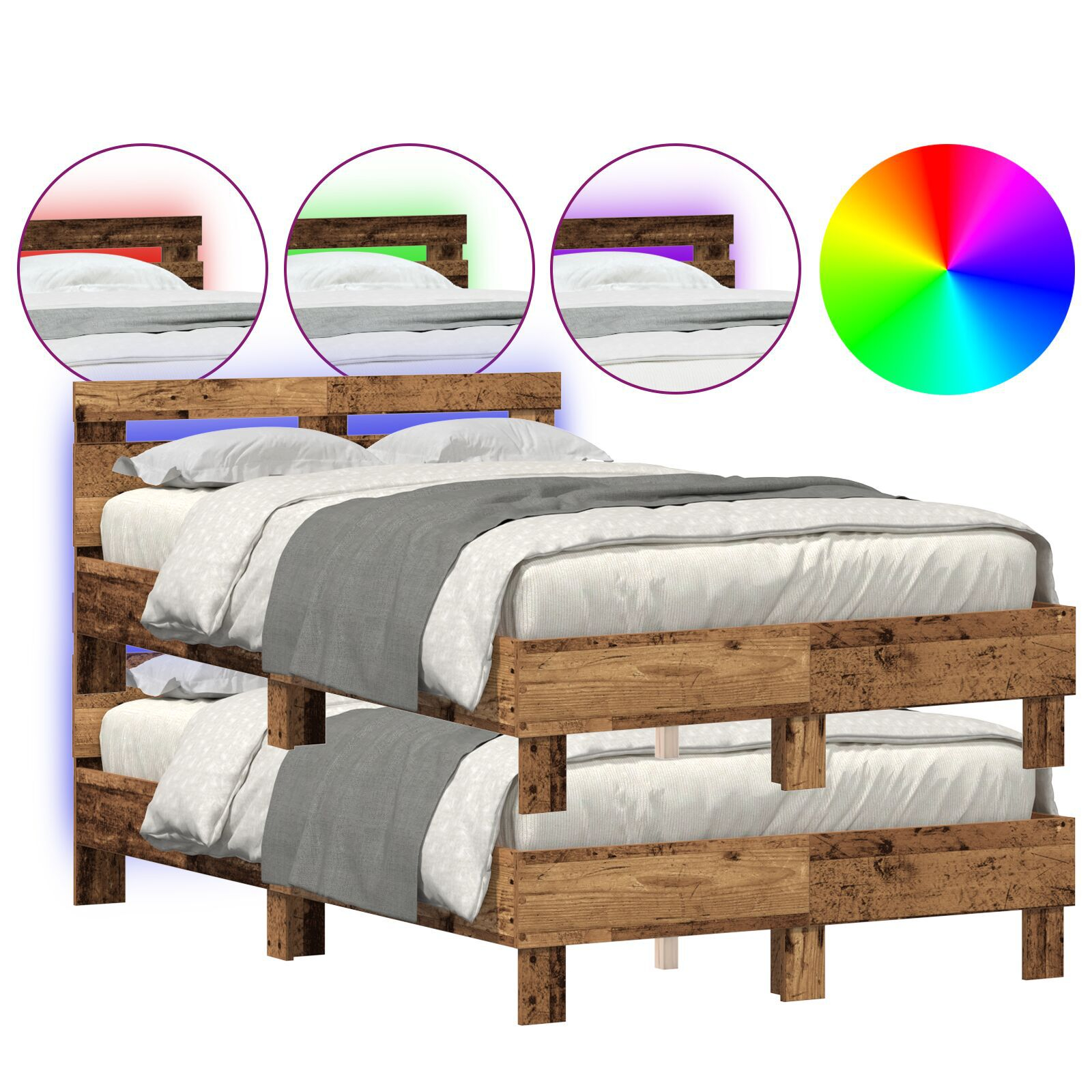 vidaXL Cadru de pat cu headboard Lemn vechi 120 x 200 cm Lemn compozit vidaXL Cadru de pat cu headboard Lemn vechi 120 x 200 cm Lemn compozit
