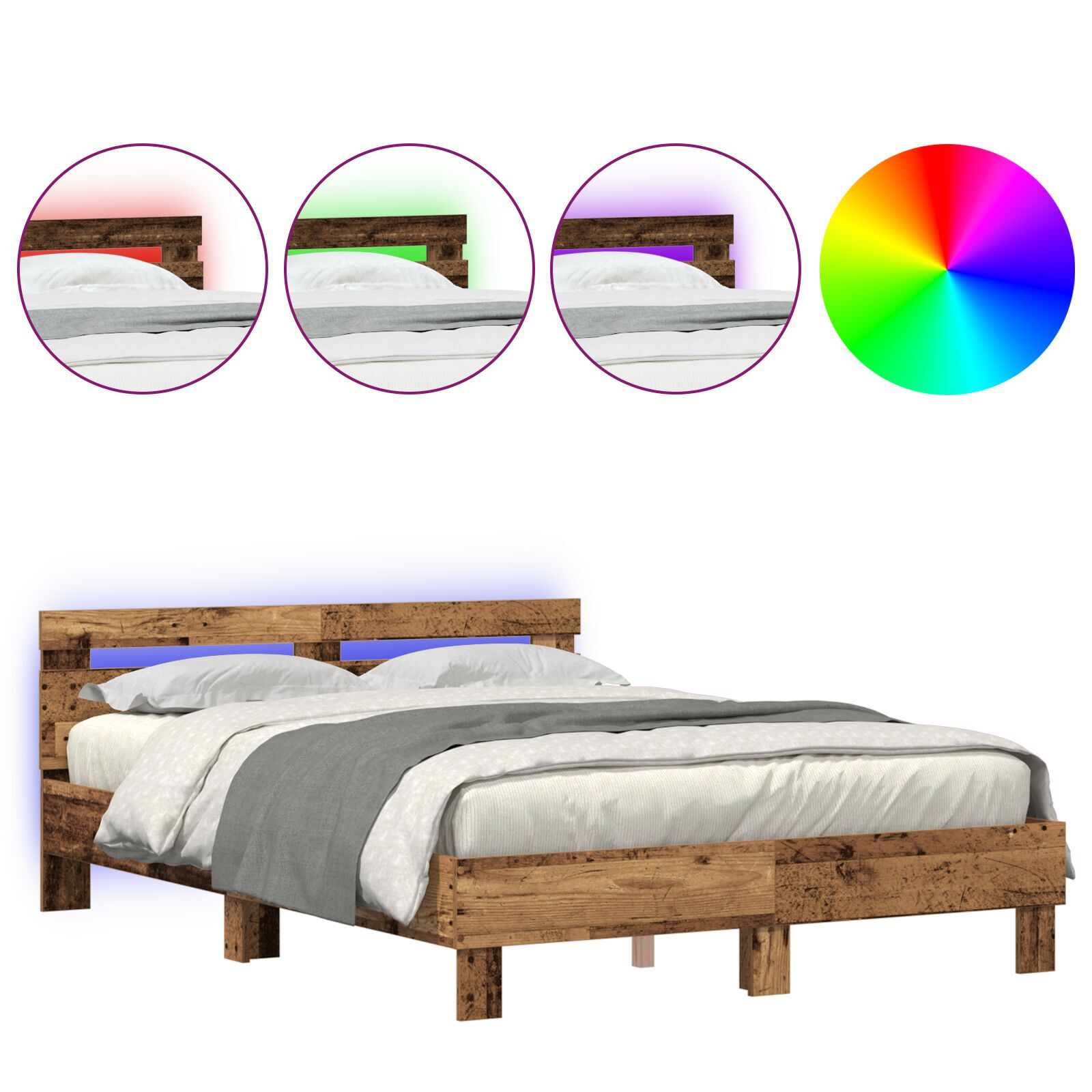 vidaXL Cadru de pat cu headboard Lemn vechi 140 x 190 cm Lemn compozit vidaXL Cadru de pat cu headboard Lemn vechi 140 x 190 cm Lemn compozit