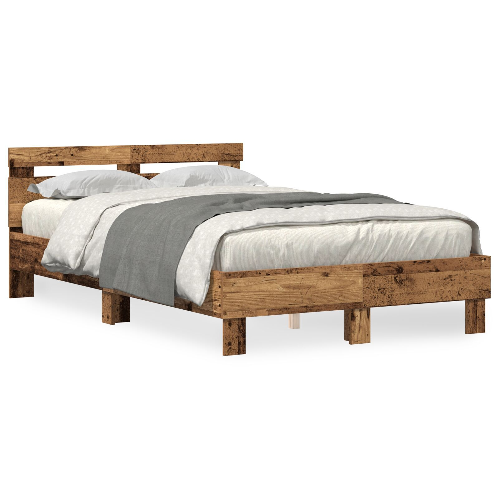 vidaXL Cadru de pat cu headboard Lemn vechi 135 x 190 cm Lemn compozit vidaXL Cadru de pat cu headboard Lemn vechi 135 x 190 cm Lemn compozit
