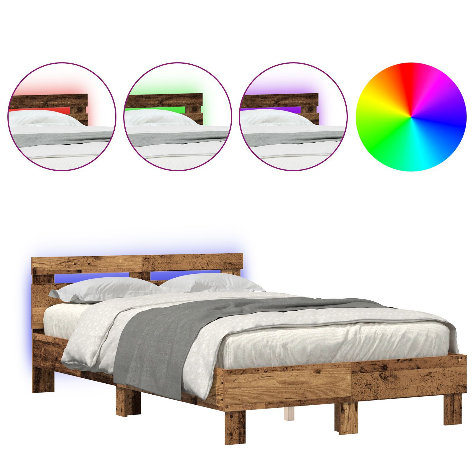 vidaXL Cadru de pat cu headboard Lemn vechi 135 x 190 cm Lemn compozit vidaXL Cadru de pat cu headboard Lemn vechi 135 x 190 cm Lemn compozit