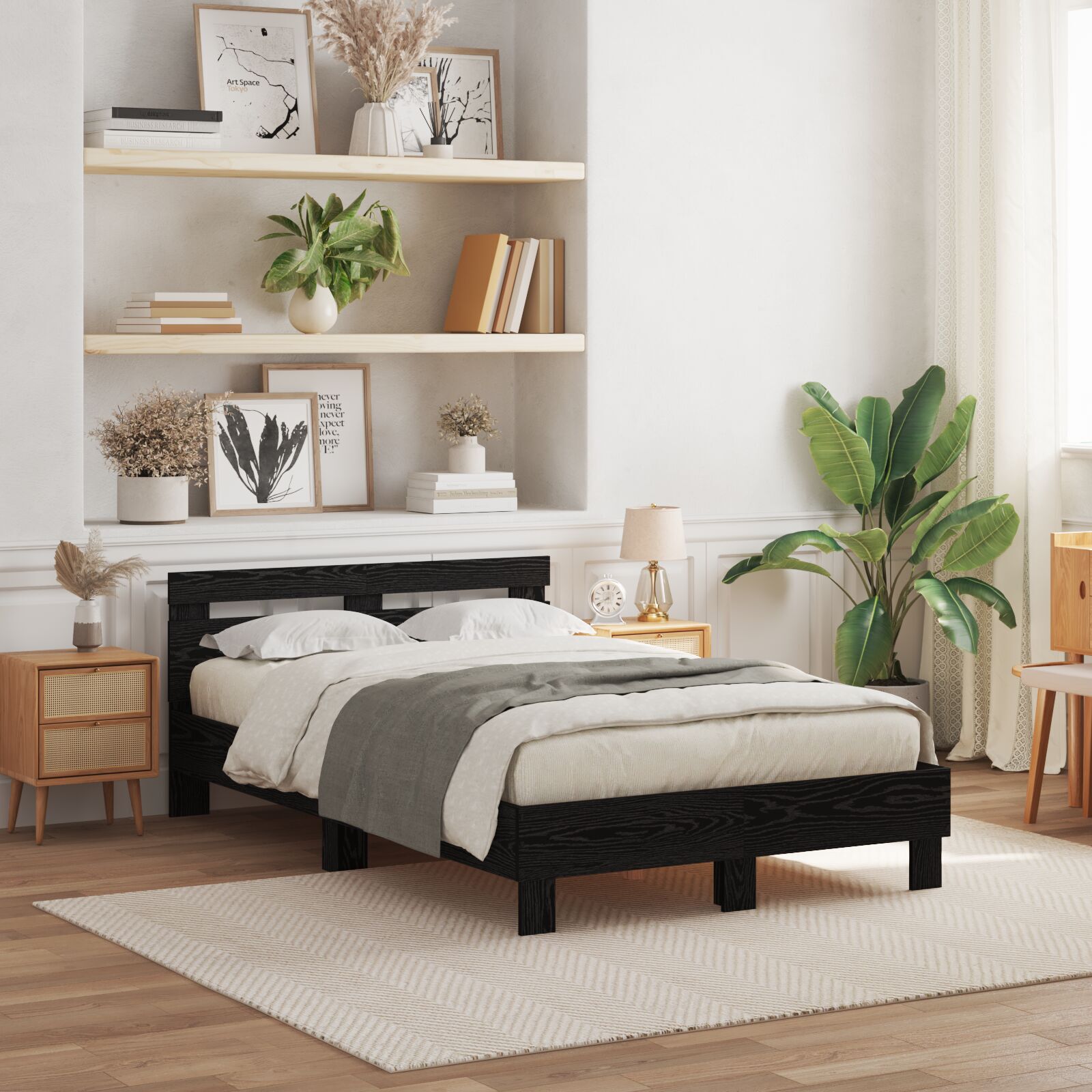 vidaXL Cadru de pat Stejar negru 120 x 190 cm Lemn compozit