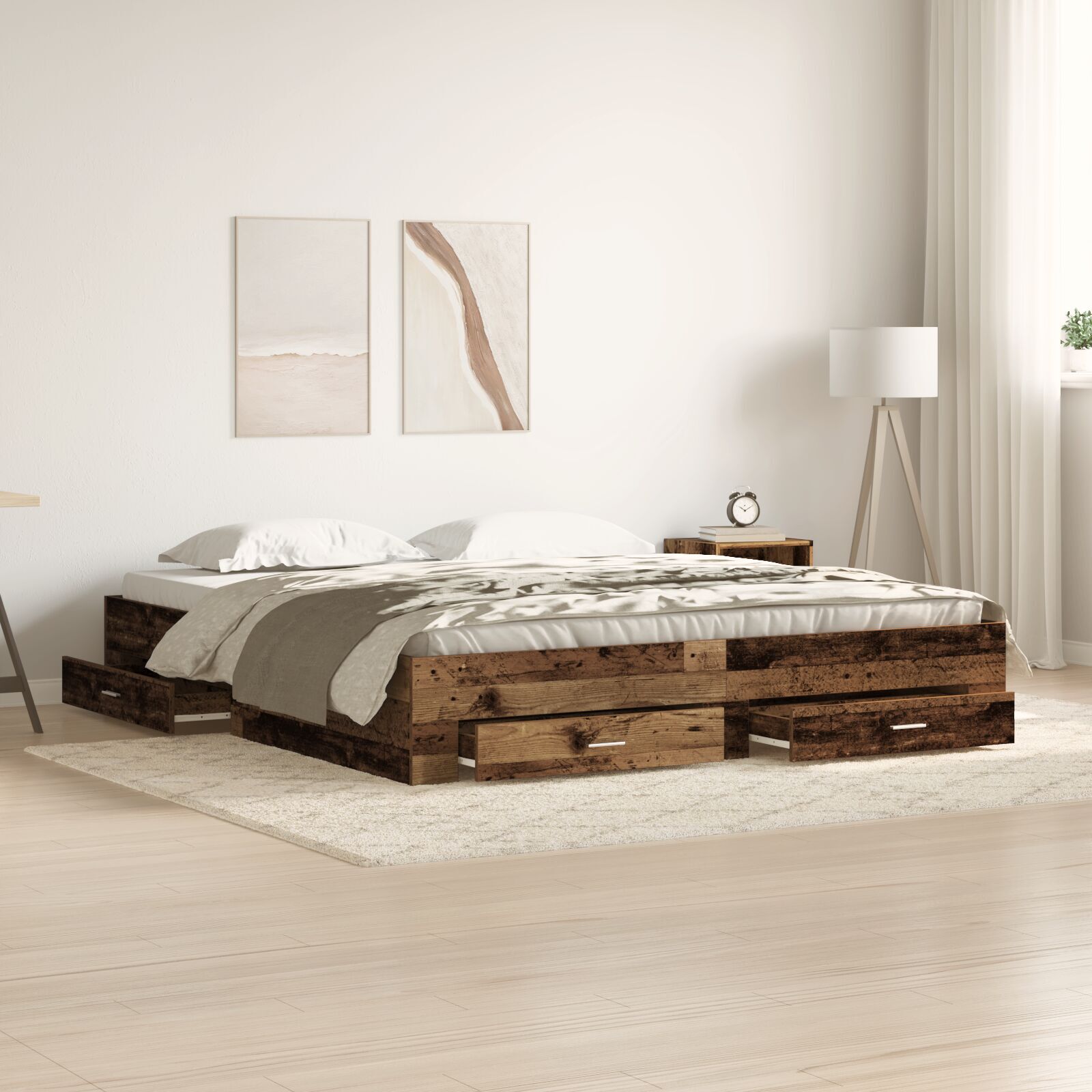 vidaXL Cadru de pat cu sertare Lemn vechi 180 x 200 cm Lemn compozit