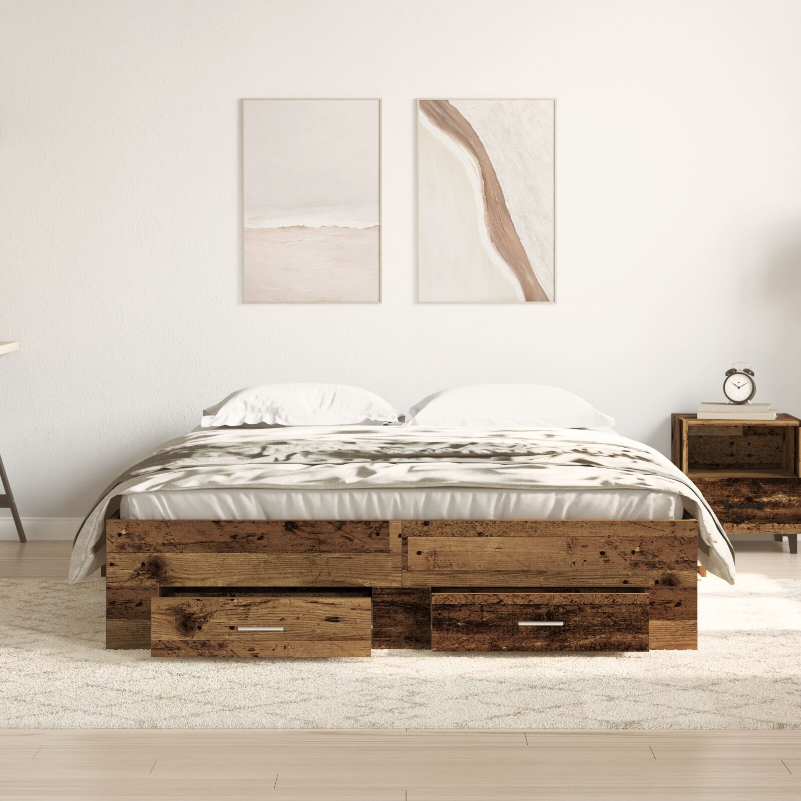 vidaXL Cadru de pat cu sertare Lemn vechi 140 x 200 cm Lemn compozit vidaXL Cadru de pat cu sertare Lemn vechi 140 x 200 cm Lemn compozit