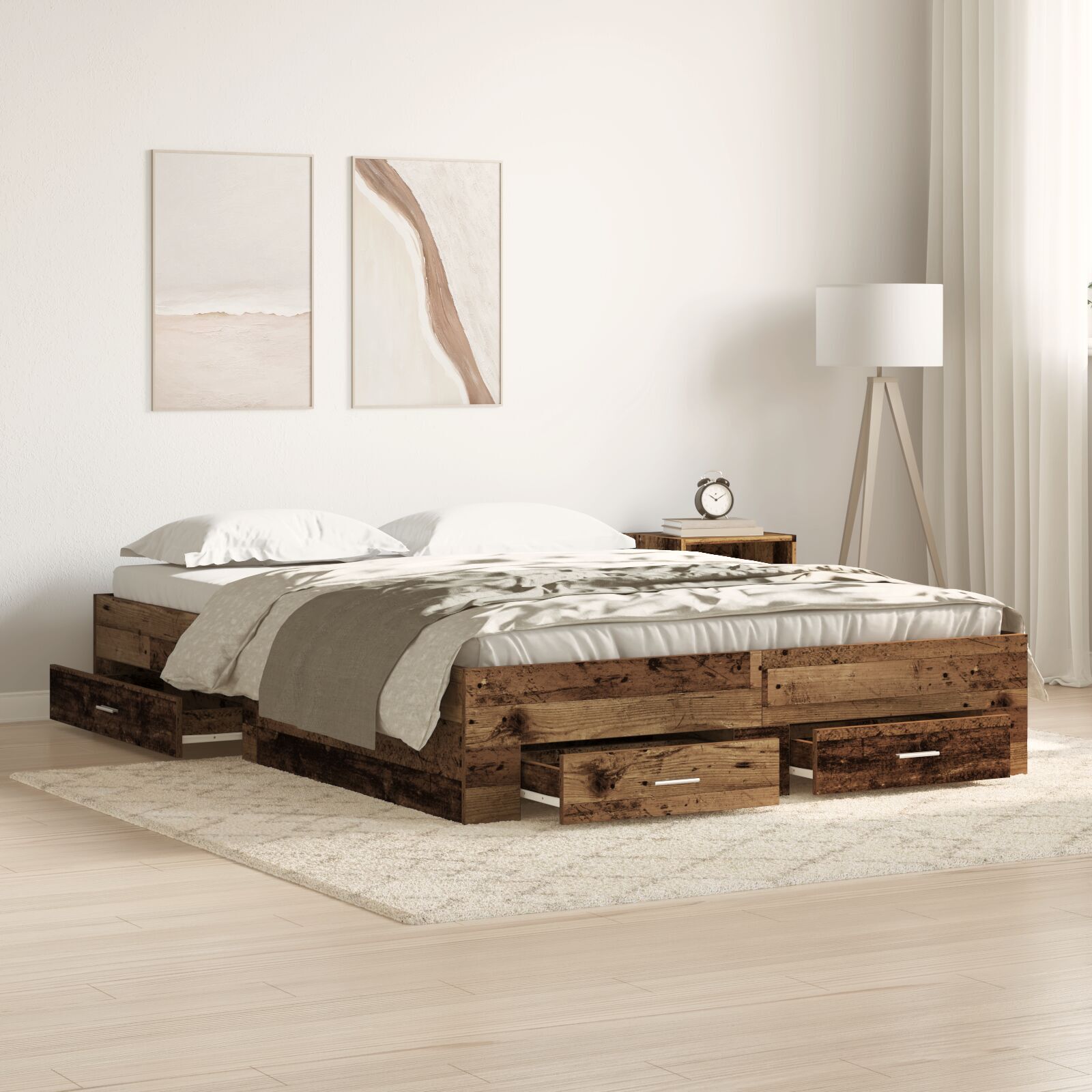 vidaXL Cadru de pat cu sertare Lemn vechi 140 x 200 cm Lemn compozit vidaXL Cadru de pat cu sertare Lemn vechi 140 x 200 cm Lemn compozit