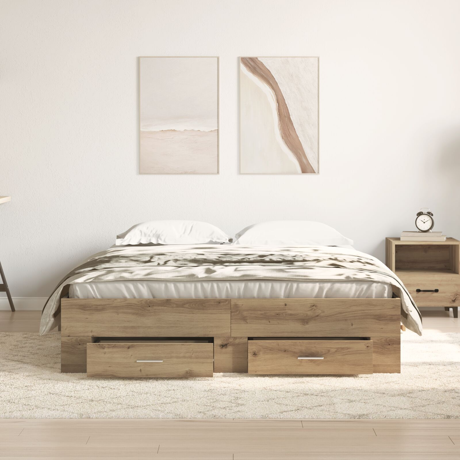 vidaXL Cadru de pat cu sertare cu sertar stejar artizanal 140 x 200 cm