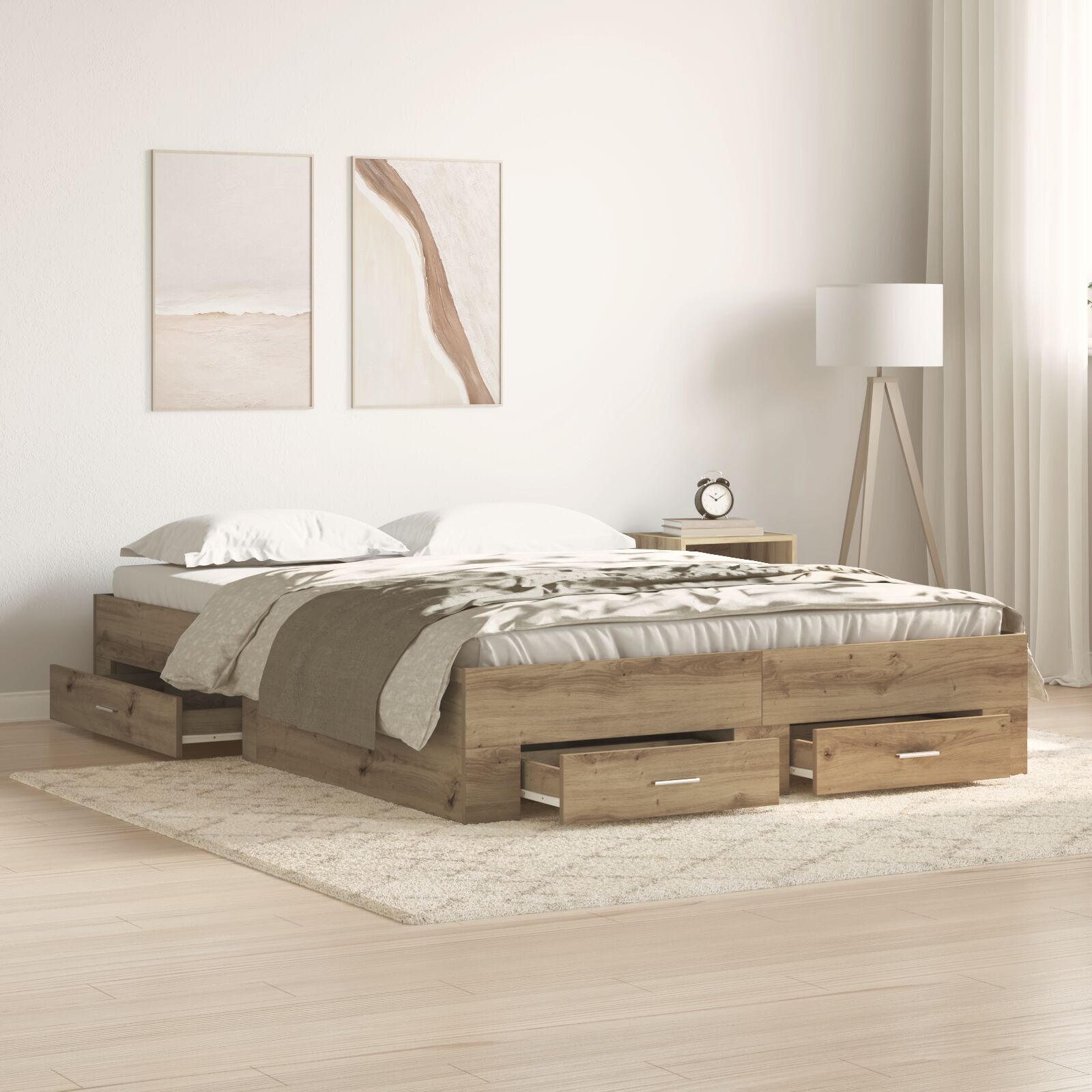 vidaXL Cadru de pat cu sertare cu sertar stejar artizanal 140 x 200 cm