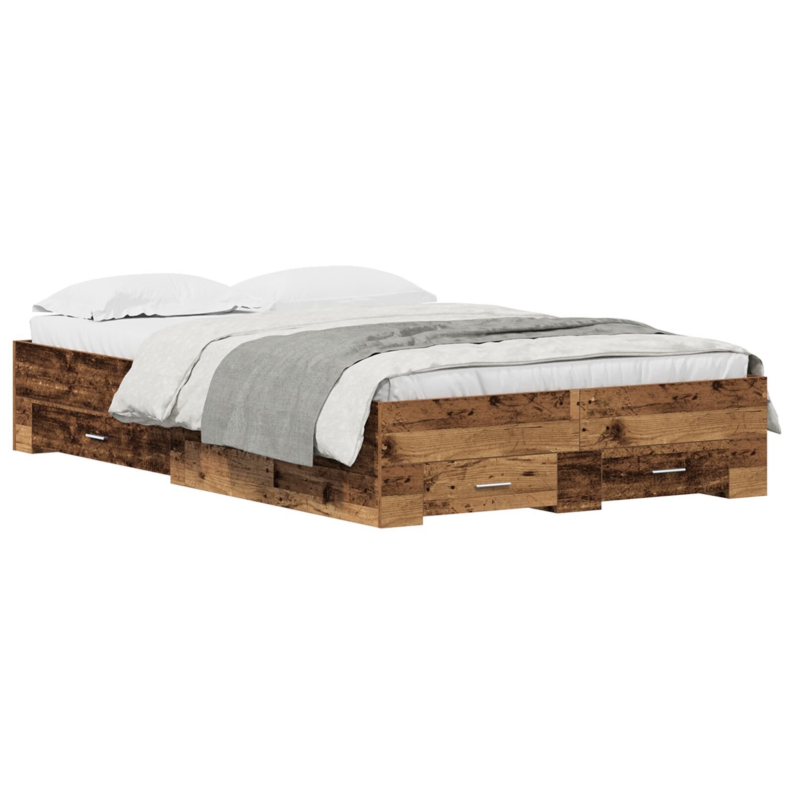 vidaXL Cadru de pat cu sertare Lemn vechi 120 x 200 cm Lemn compozit