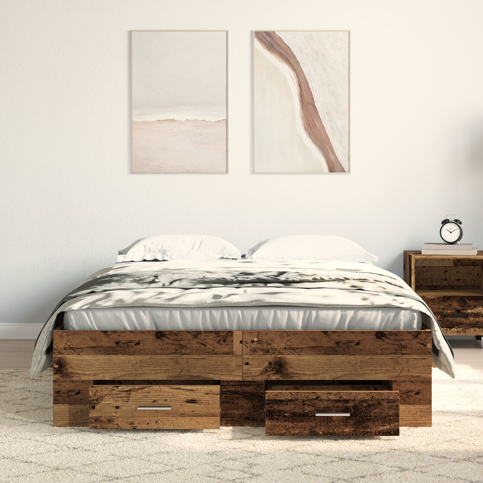 vidaXL Cadru de pat cu sertare Lemn vechi 120 x 200 cm Lemn compozit