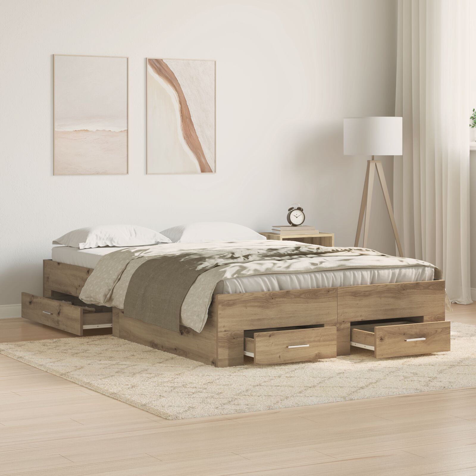 vidaXL Cadru de pat cu sertare cu sertar stejar artizanal 120 x 200 cm