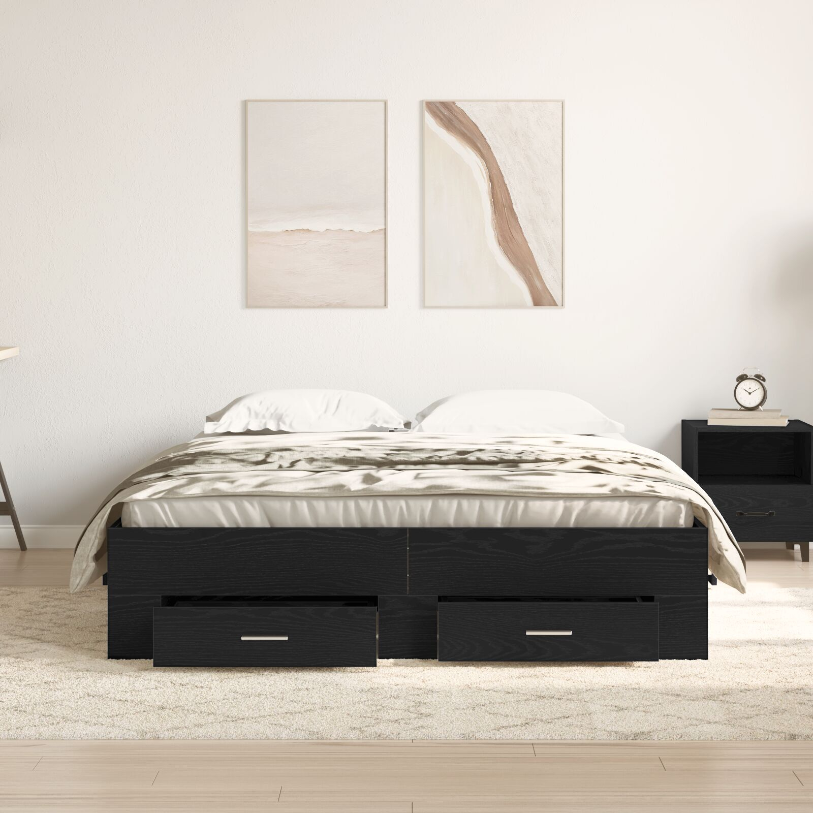vidaXL Cadru de pat cu sertare Stejar negru 140 x 190 cm Lemn compozit