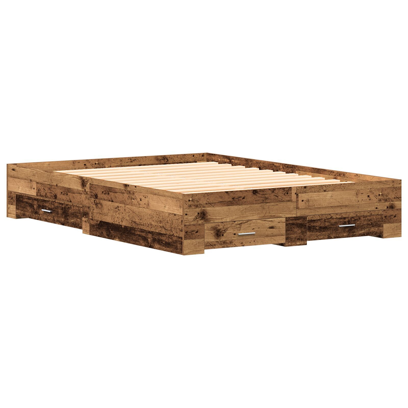 vidaXL Cadru de pat cu sertare Lemn vechi 135 x 190 cm Lemn compozit