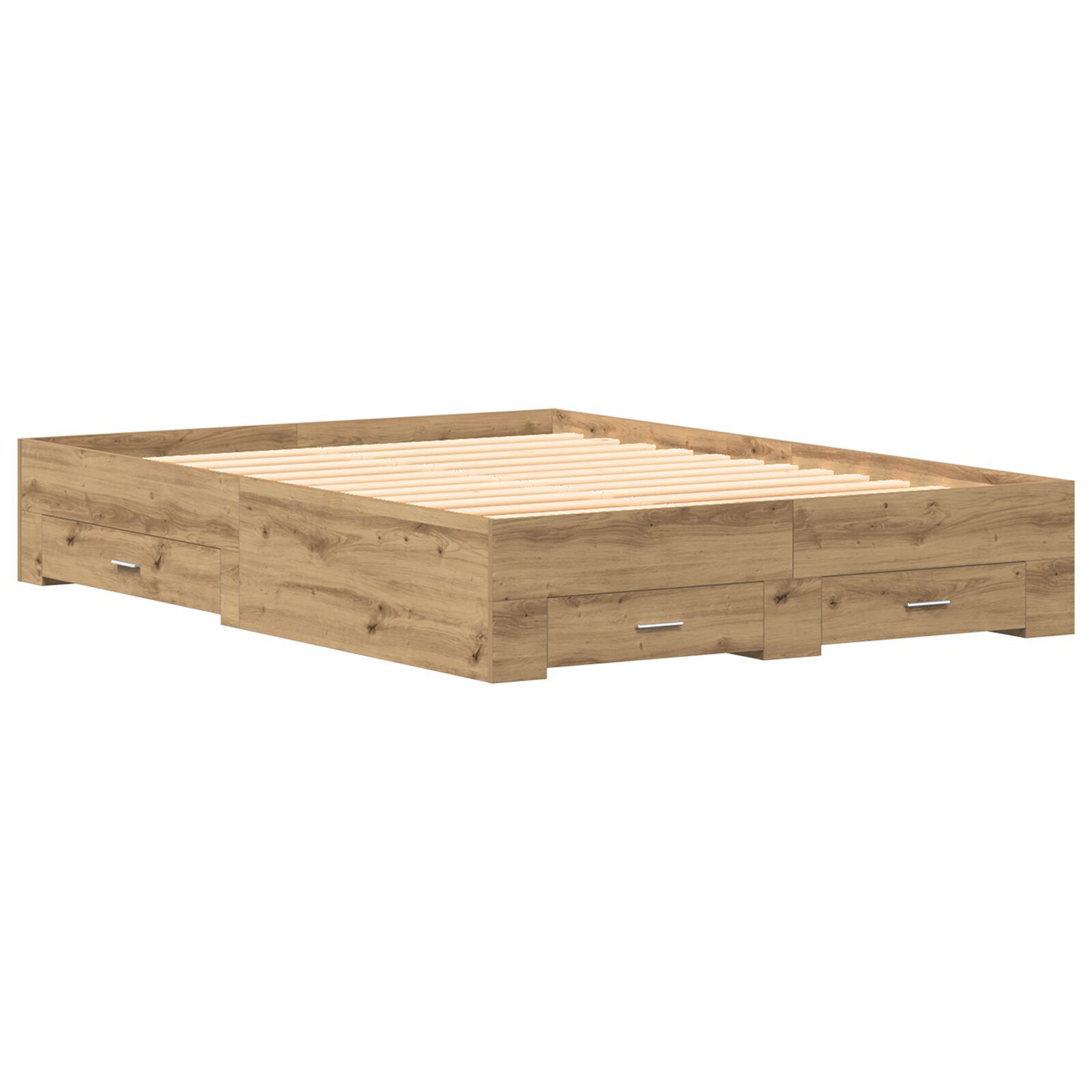vidaXL Cadru de pat cu sertare cu sertar stejar artizanal 135 x 190 cm