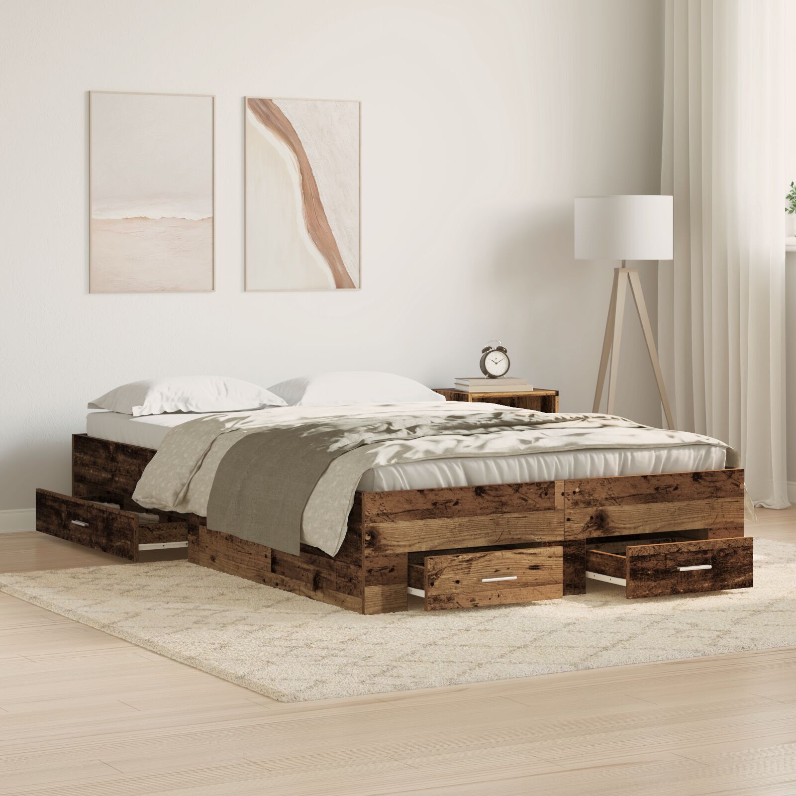 vidaXL Cadru de pat cu sertare Lemn vechi 120 x 190 cm Lemn compozit